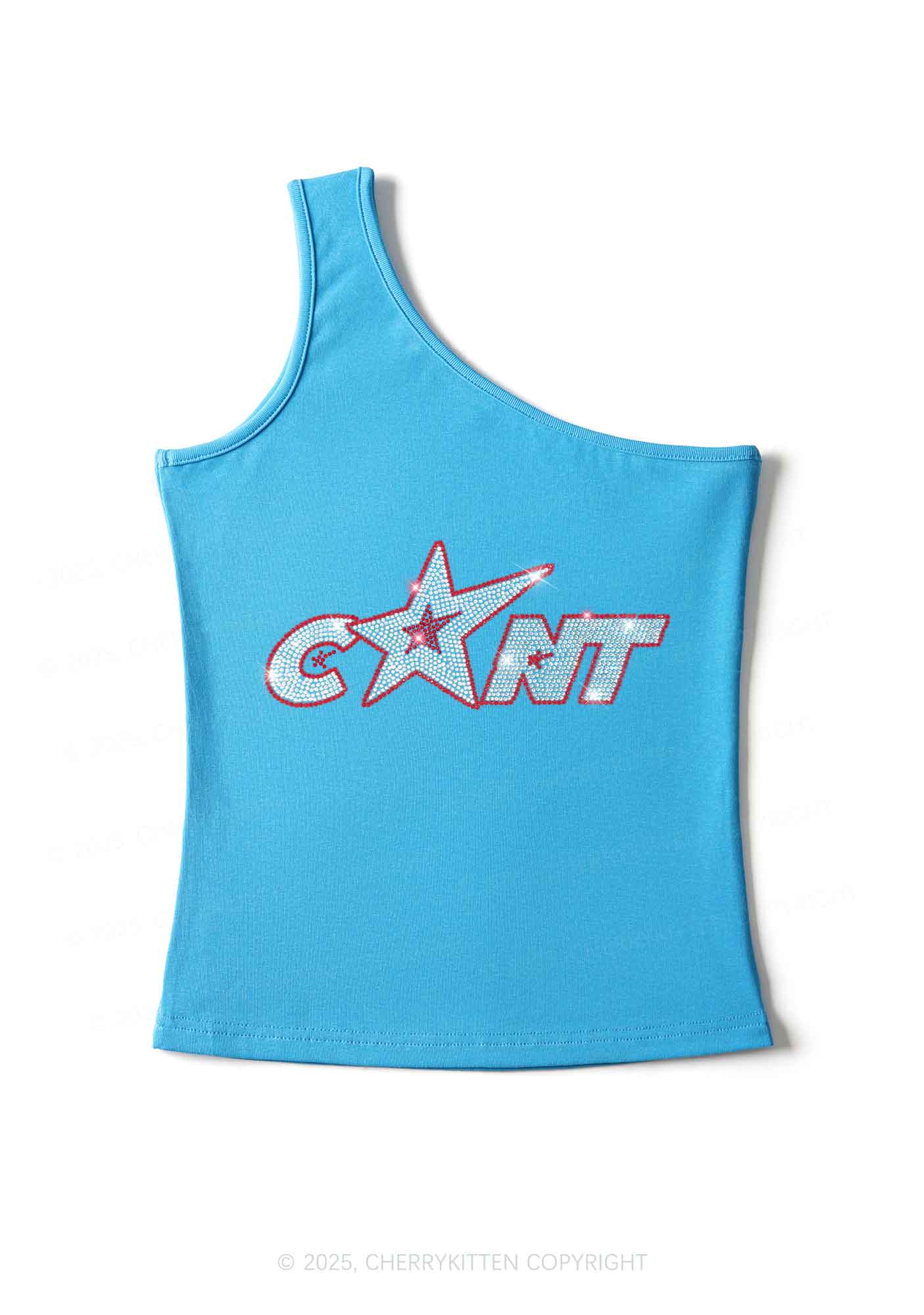 Rhinestone Star Cxxt Y2K One Shoulder Tank Top Cherrykitten