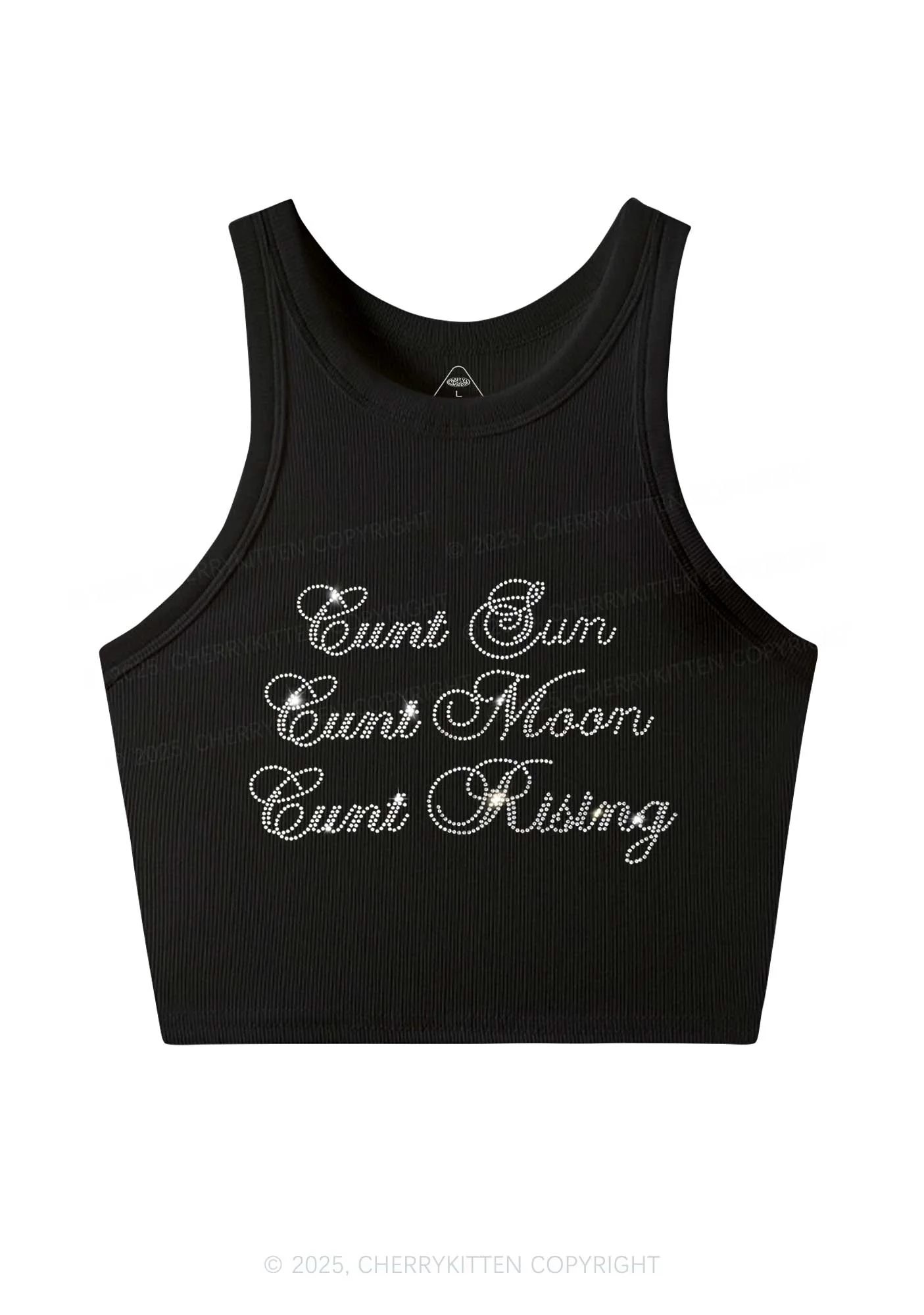 Rhinestone Sun Moon Rising Y2K Crop Tank Top Cherrykitten
