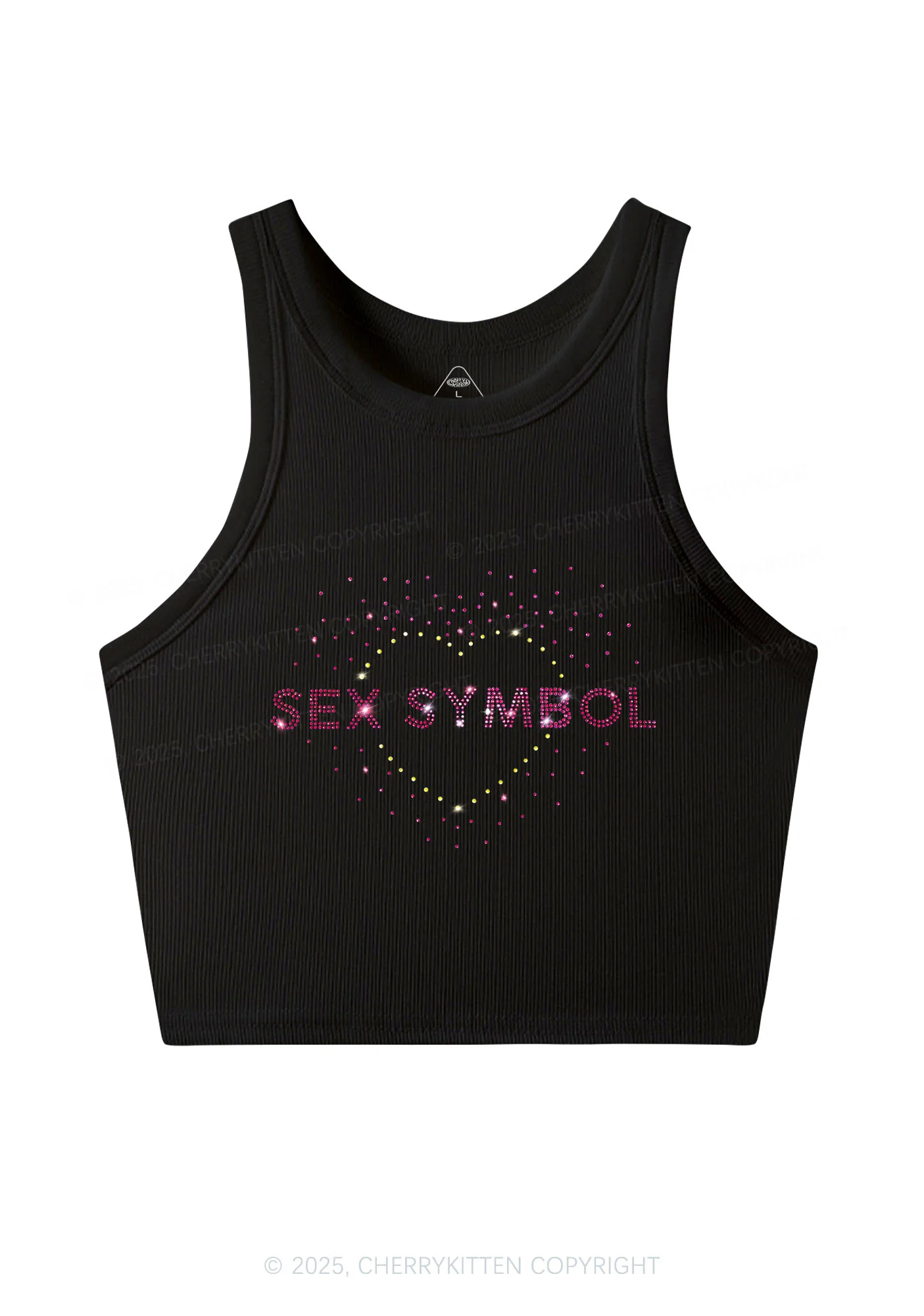 Rhinestone Sx Symbol Y2K Crop Tank Top Cherrykitten
