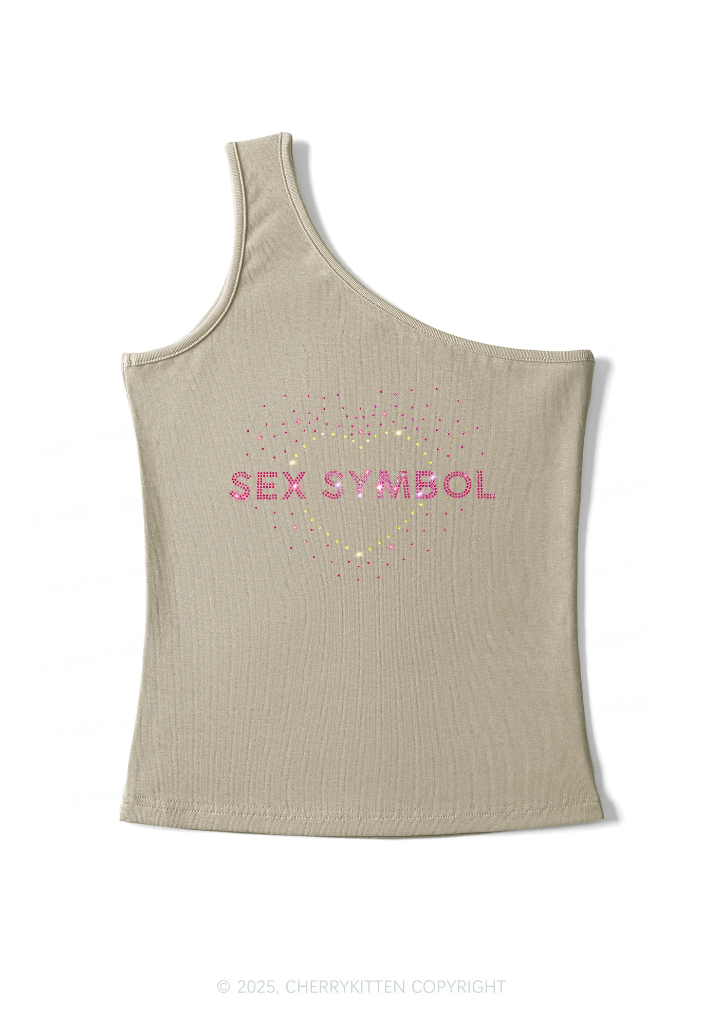 Rhinestone Sx Symbol Y2K One Shoulder Tank Top Cherrykitten - Image 6