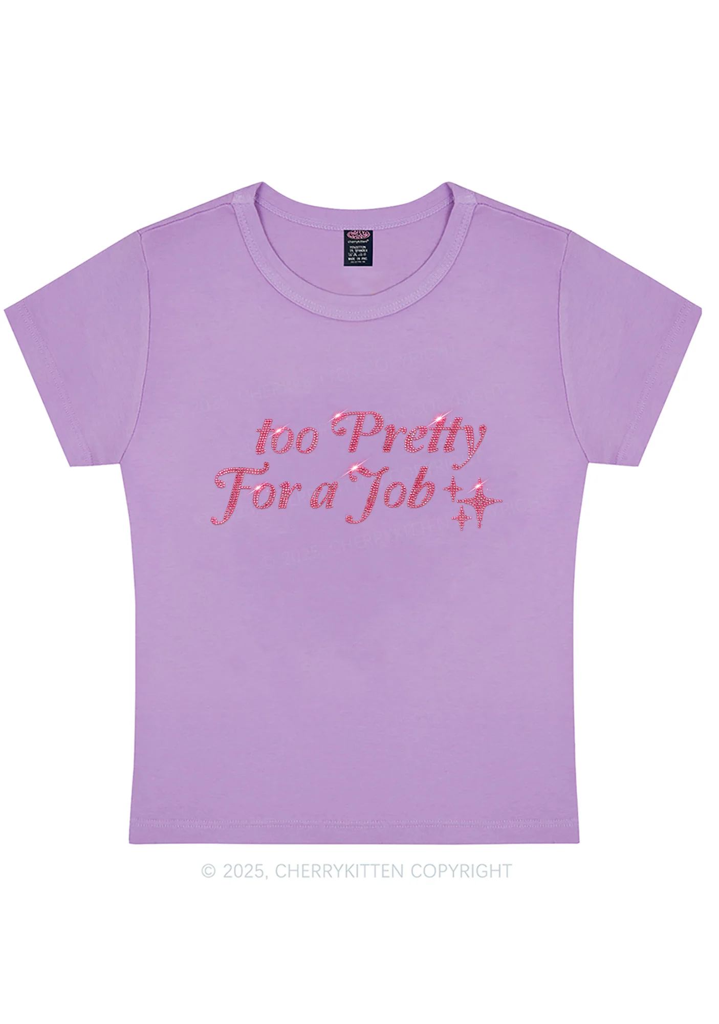 Rhinestone Too Pretty For Job Y2K Baby Tee Cherrykitten - Image 6