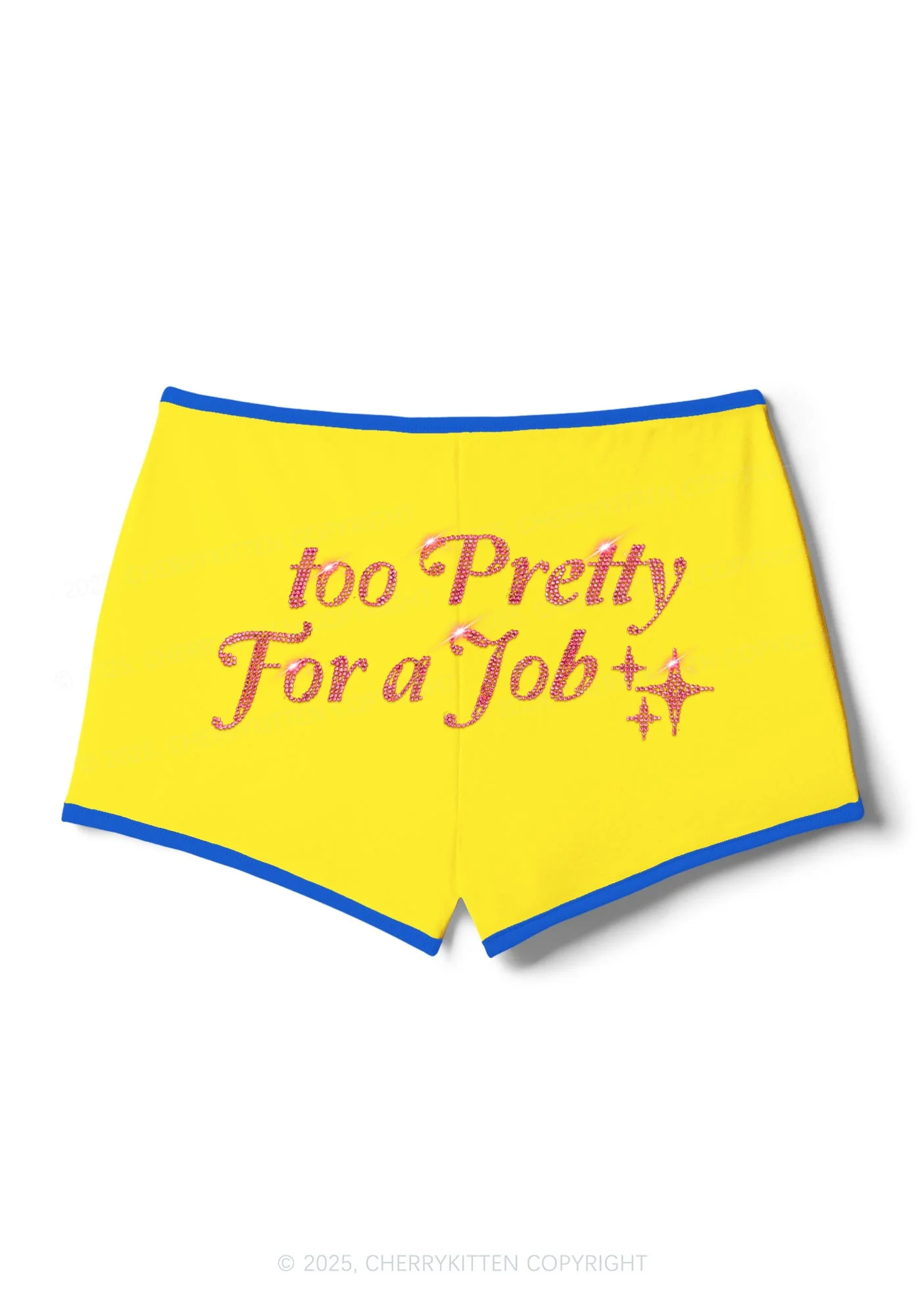 Rhinestone Too Pretty For Job Y2K Booty Shorts Cherrykitten