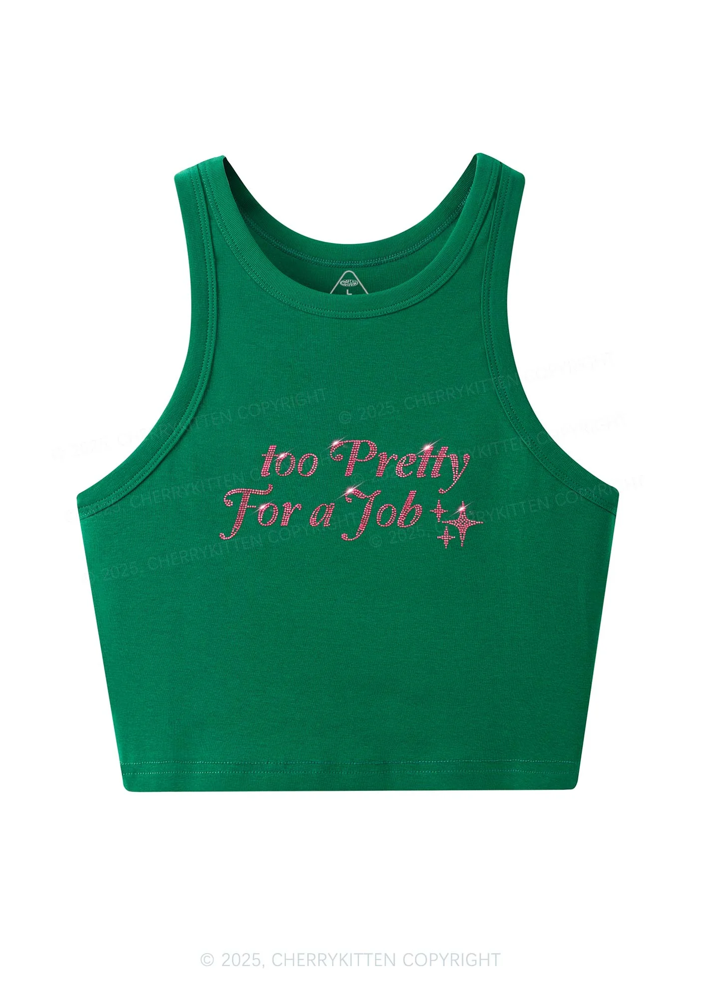 Rhinestone Too Pretty For Job Y2K Crop Tank Top Cherrykitten - Image 6