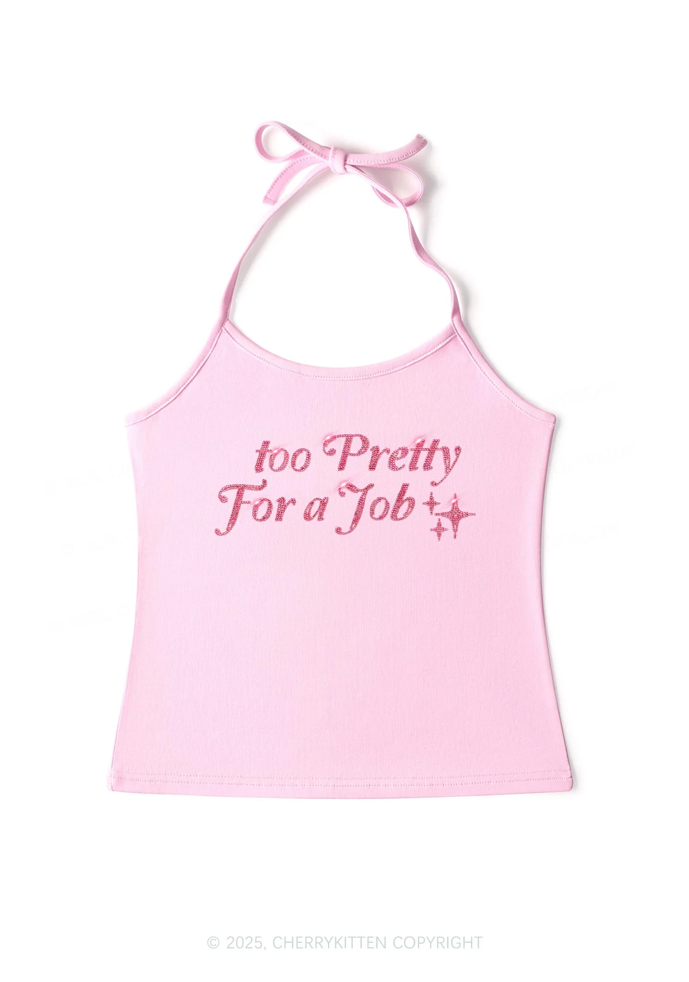 Rhinestone Too Pretty For Job Y2K Halter Neck Cami Cherrykitten