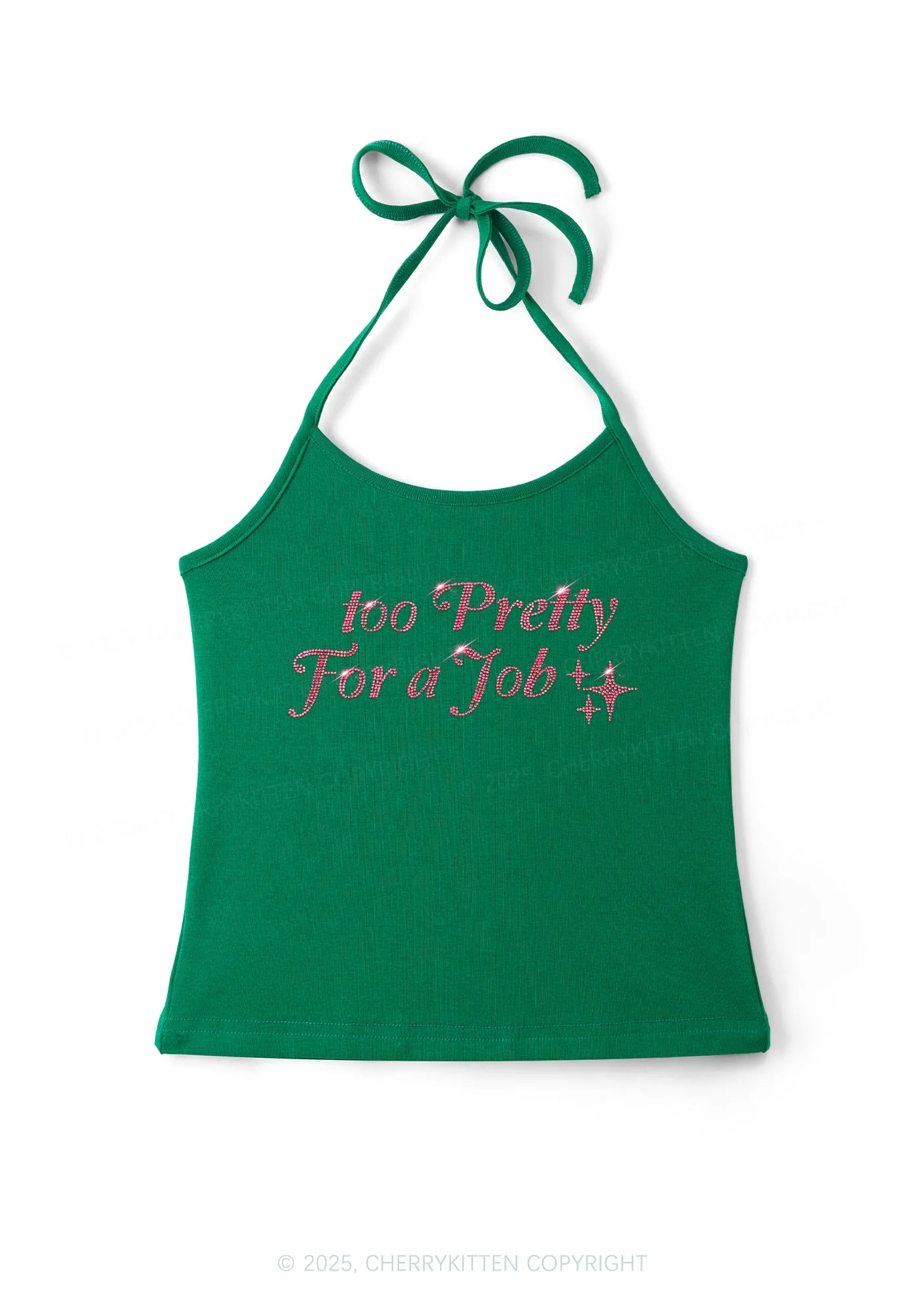 Rhinestone Too Pretty For Job Y2K Halter Neck Cami Cherrykitten - Image 8