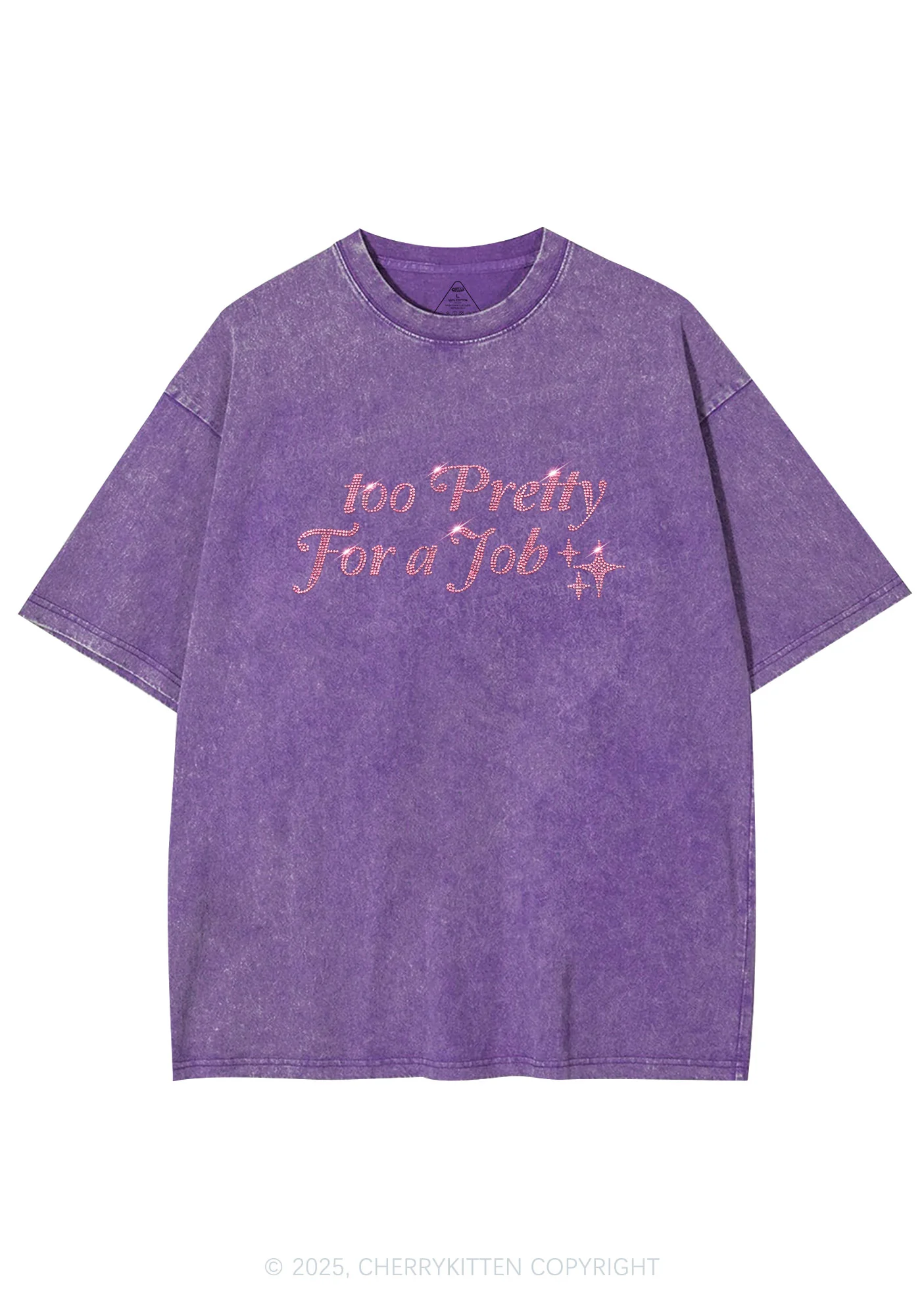 Rhinestone Too Pretty For Job Y2K Shirts Washed Tee Cherrykitten - Image 4