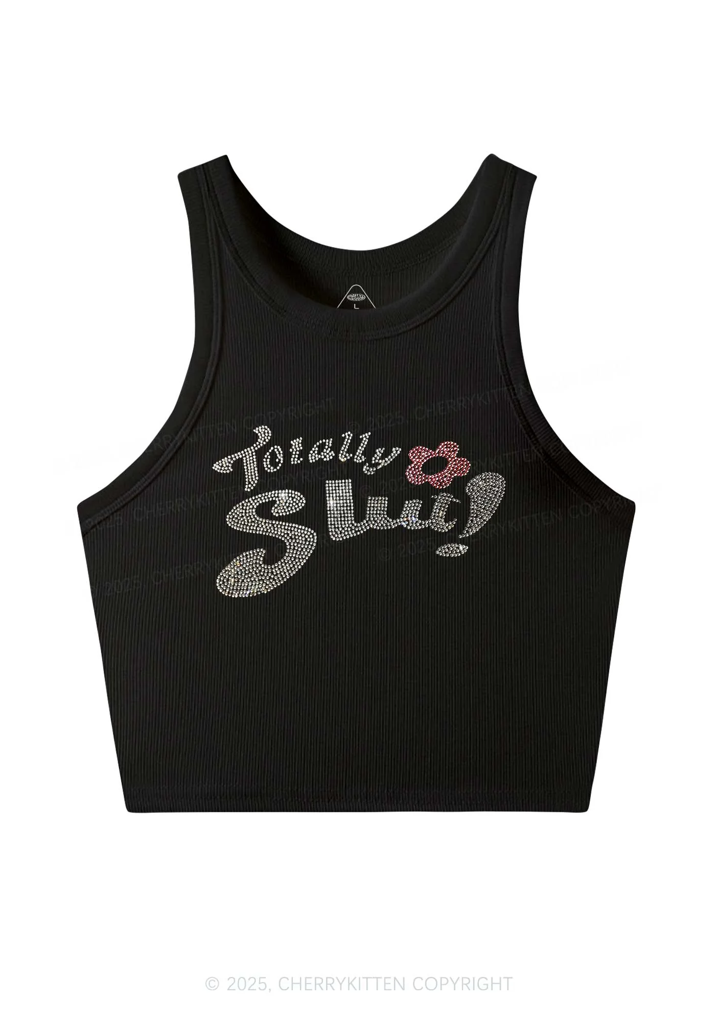 Rhinestone Totally Slxt Y2K Crop Tank Top Cherrykitten