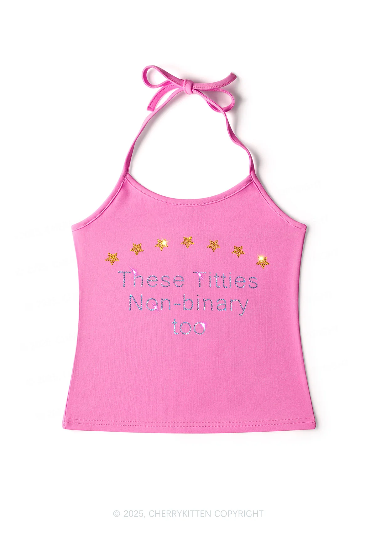 Rhinestone Txtties Nonbinary Too Y2K Halter Neck Cami Cherrykitten - Image 4