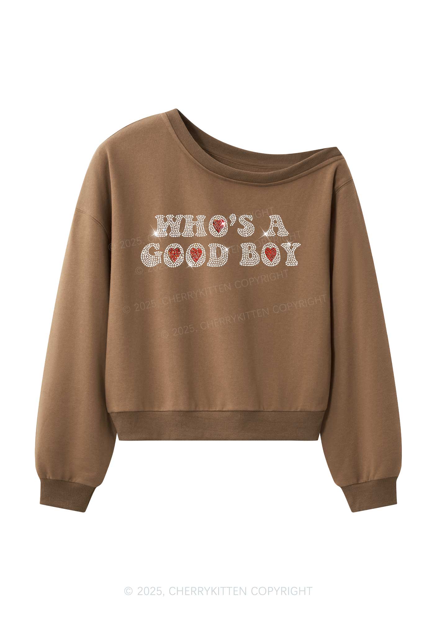 Rhinestone Whos A Good Boy Y2K Off Shoulder Sweatshirts Cherrykitten - Image 3