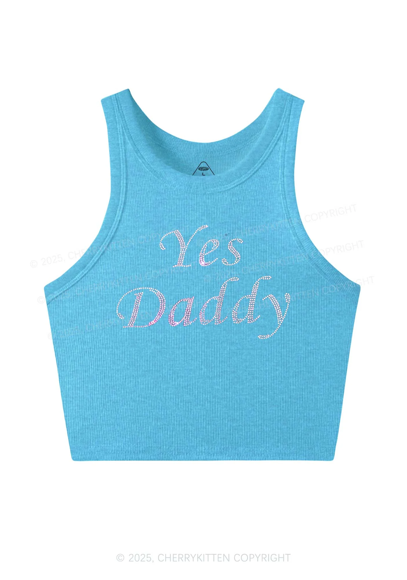 Rhinestone Yes Daddy Y2K Crop Tank Top Cherrykitten - Image 4