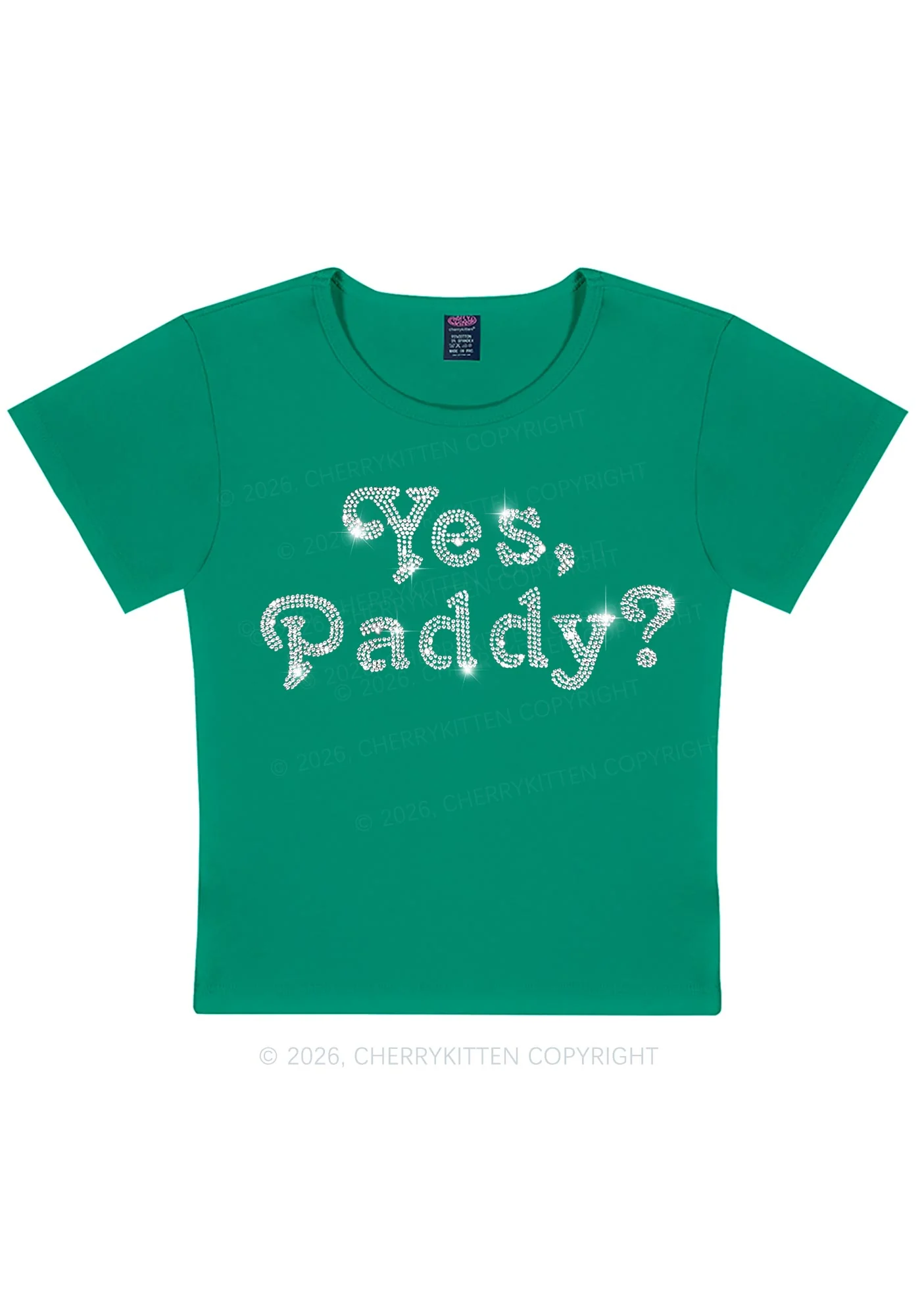 Rhinestone Yes Paddy St Patricks Y2K Baby Tee Cherrykitten