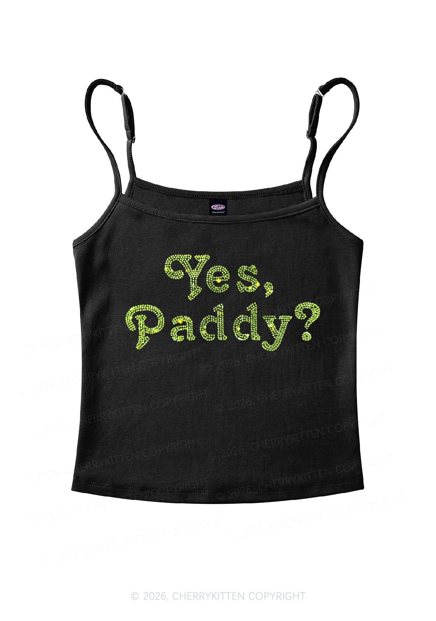 Rhinestone Yes Paddy St Patricks Y2K Spaghetti Strap Cami Cherrykitten