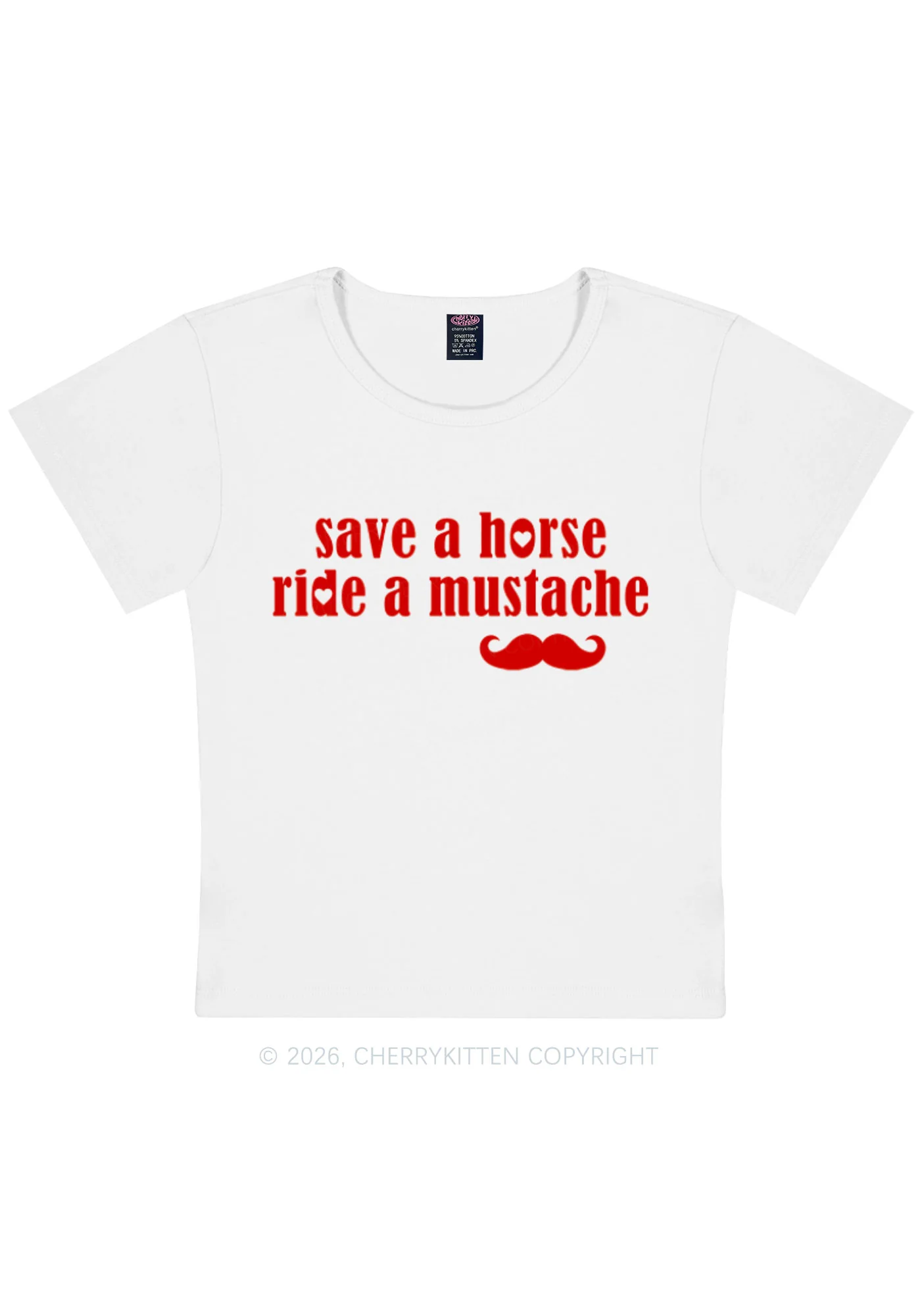 Ride A Mustache Valentine's Day Y2K Baby Tee Cherrykitten - Image 5