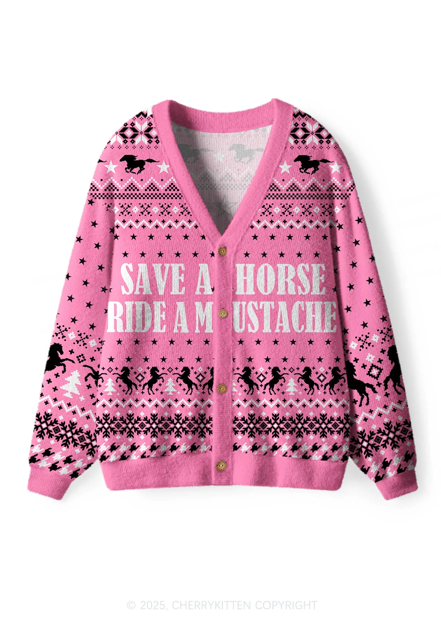 Ride A Mustache Y2K Christmas Cardigan Knit Sweatshirt Cherrykitten