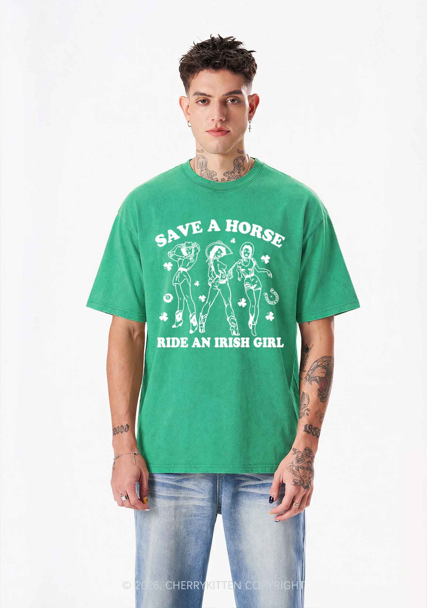 Ride An Irish Girl St Patricks Y2K Shirts Washed Tee Cherrykitten - Image 2