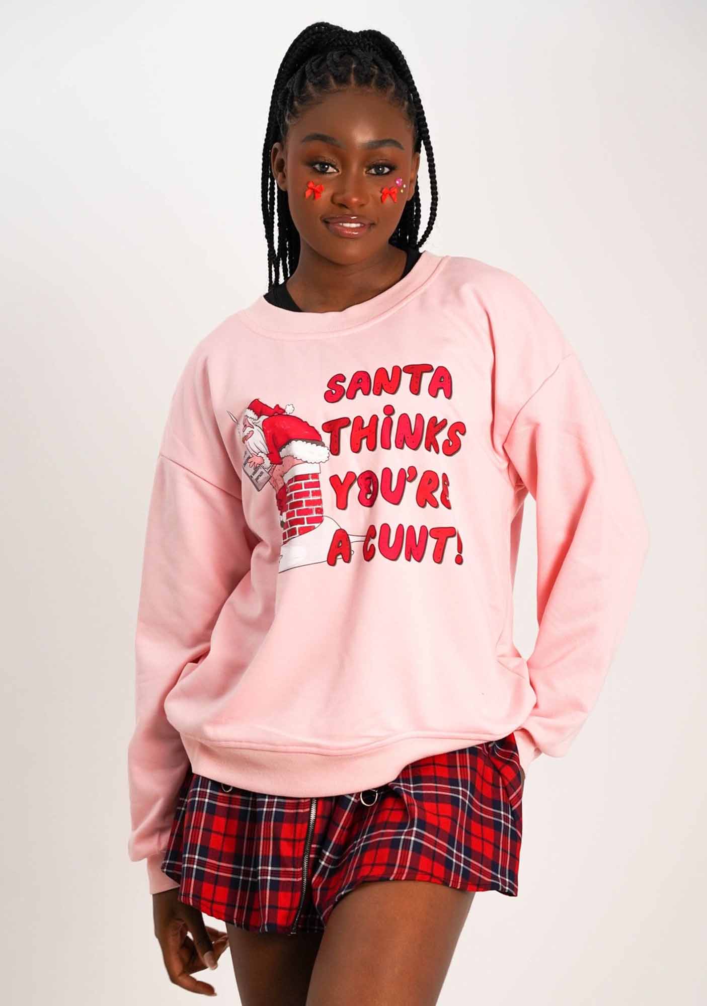 Santa Thinks You're A Cxxt Y2K Sweatshirt Cherrykitten - Image 3