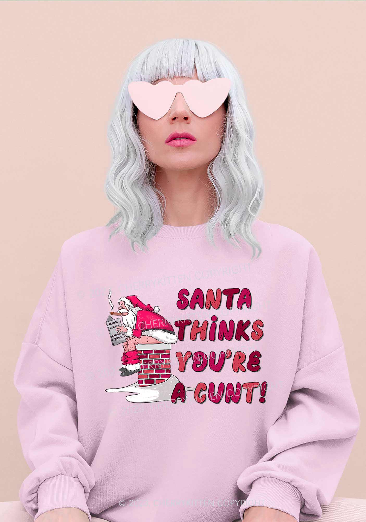 Santa Thinks You're A Cxxt Y2K Sweatshirt Cherrykitten - Image 8