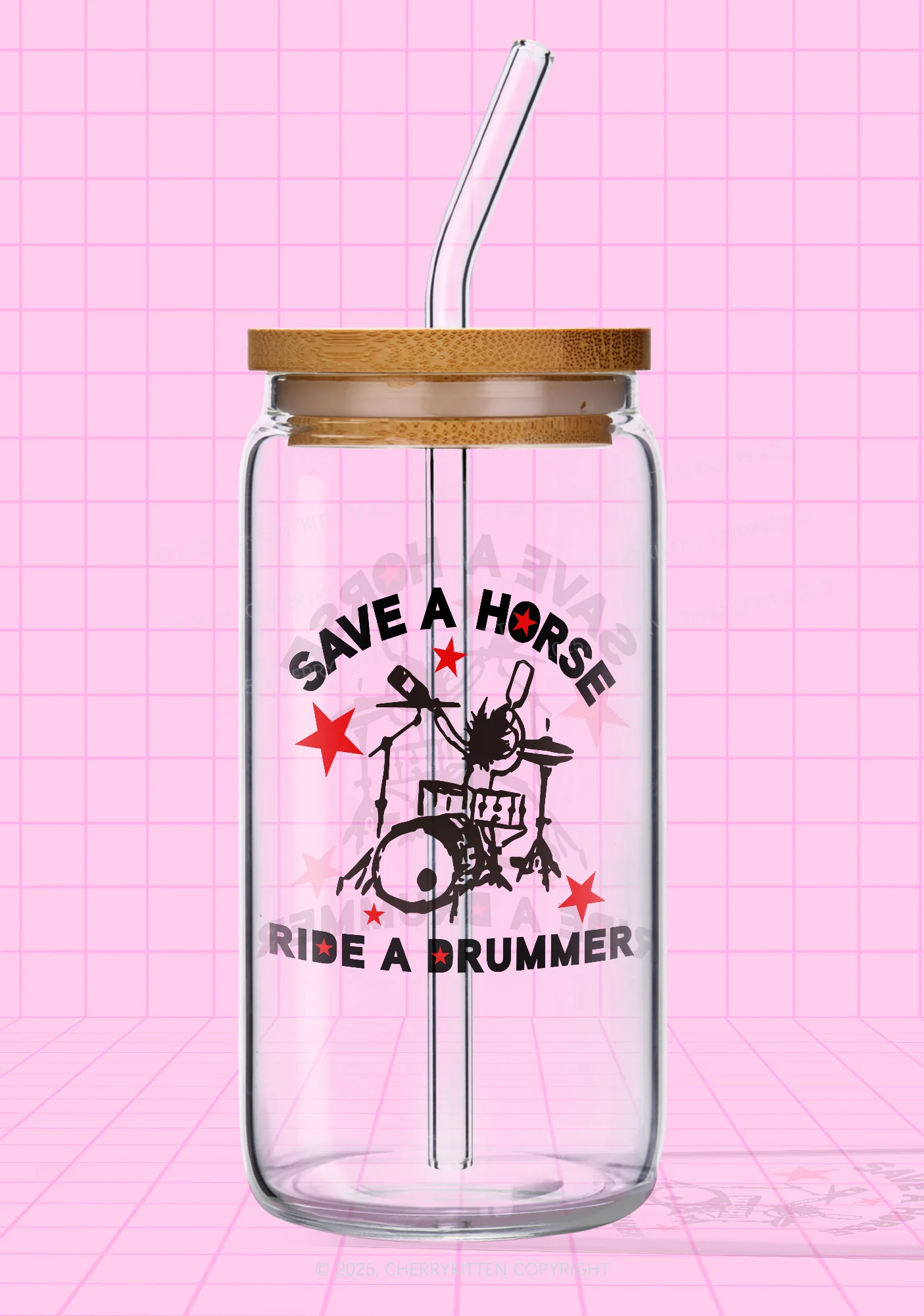 Save Horse Ride Drummer Y2K Printed Glass Cup Cherrykitten