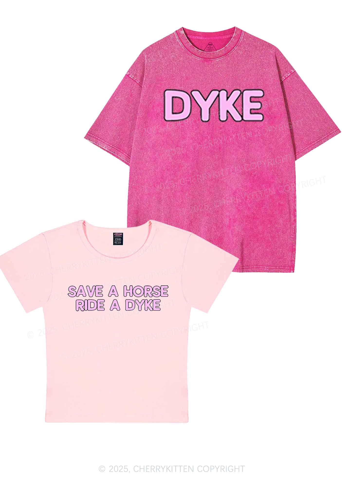 Save Horse Ride Dyke Y2K Valentine's Day Couple Shirt Cherrykitten - Image 12