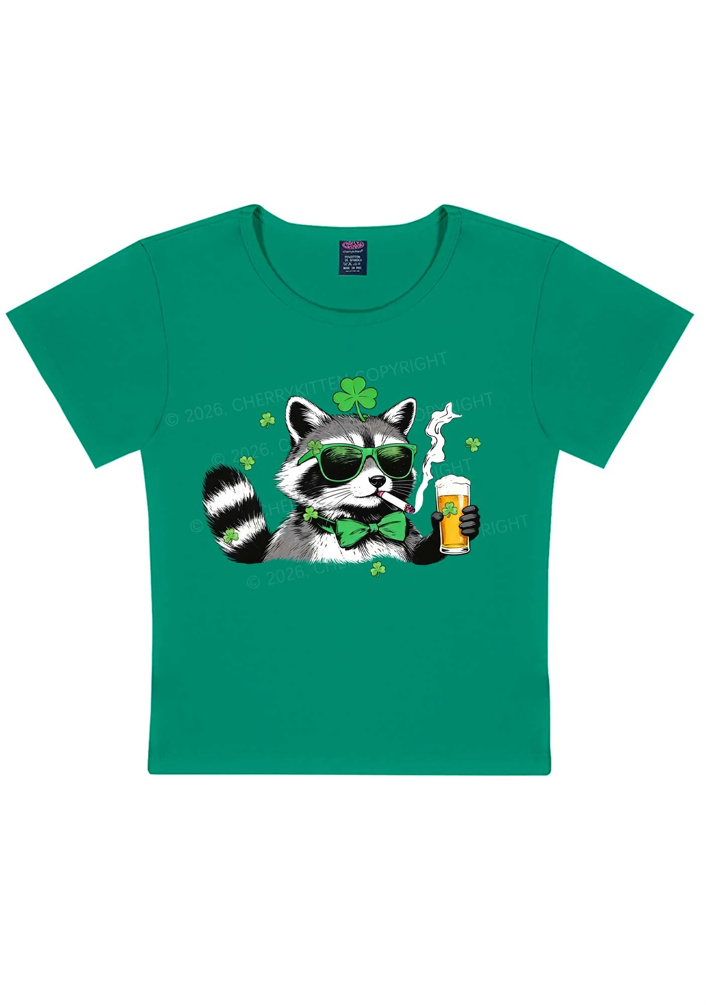 Shamrock Smoke Raccoon St Patricks Y2K Baby Tee Cherrykitten