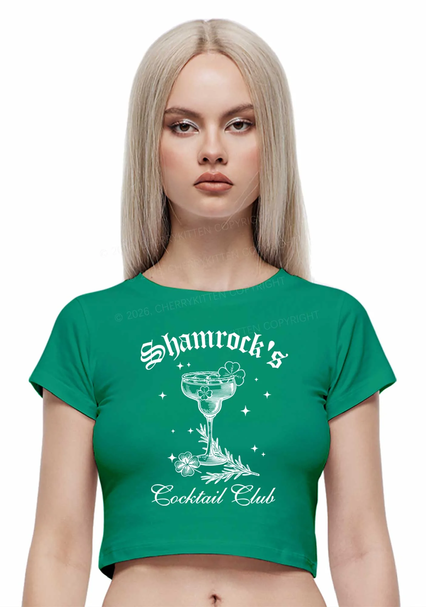 Shamrocks Coctail Club St Patricks Y2K Baby Tee Cherrykitten - Image 2