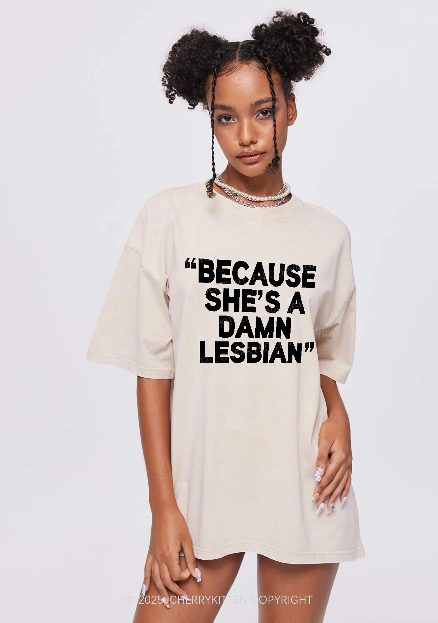 She's A Damn Lesbian Y2K Shirts Washed Tee Cherrykitten - Image 2