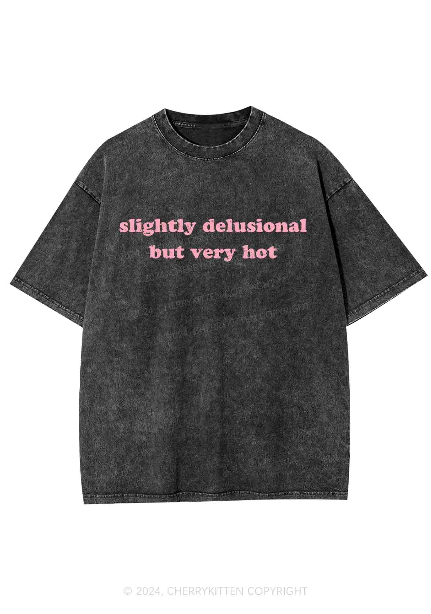 Slightly Delusional But Very Hot Y2K Washed Tee Cherrykitten