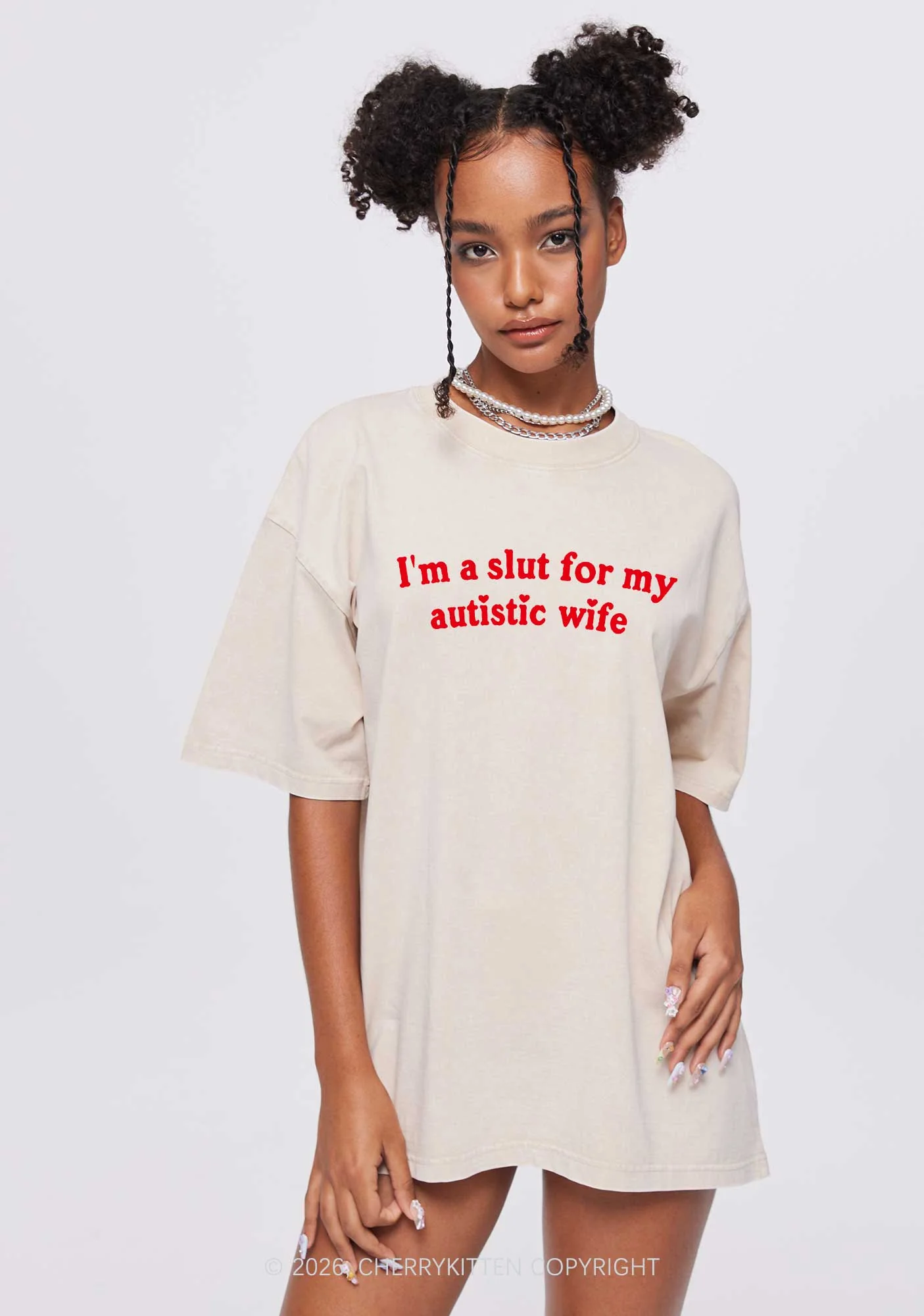 Slxt For My Autistic Wife Y2K Shirts Washed Tee Cherrykitten - Image 2