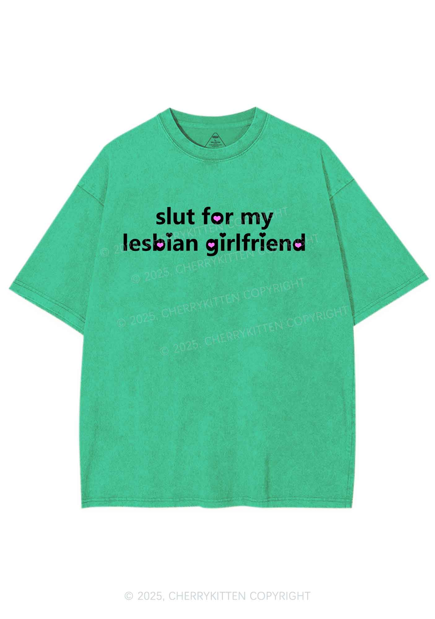 Slxt For My Lesbian Girlfriend Pride Y2K Shirts Washed Tee Cherrykitten - Image 6
