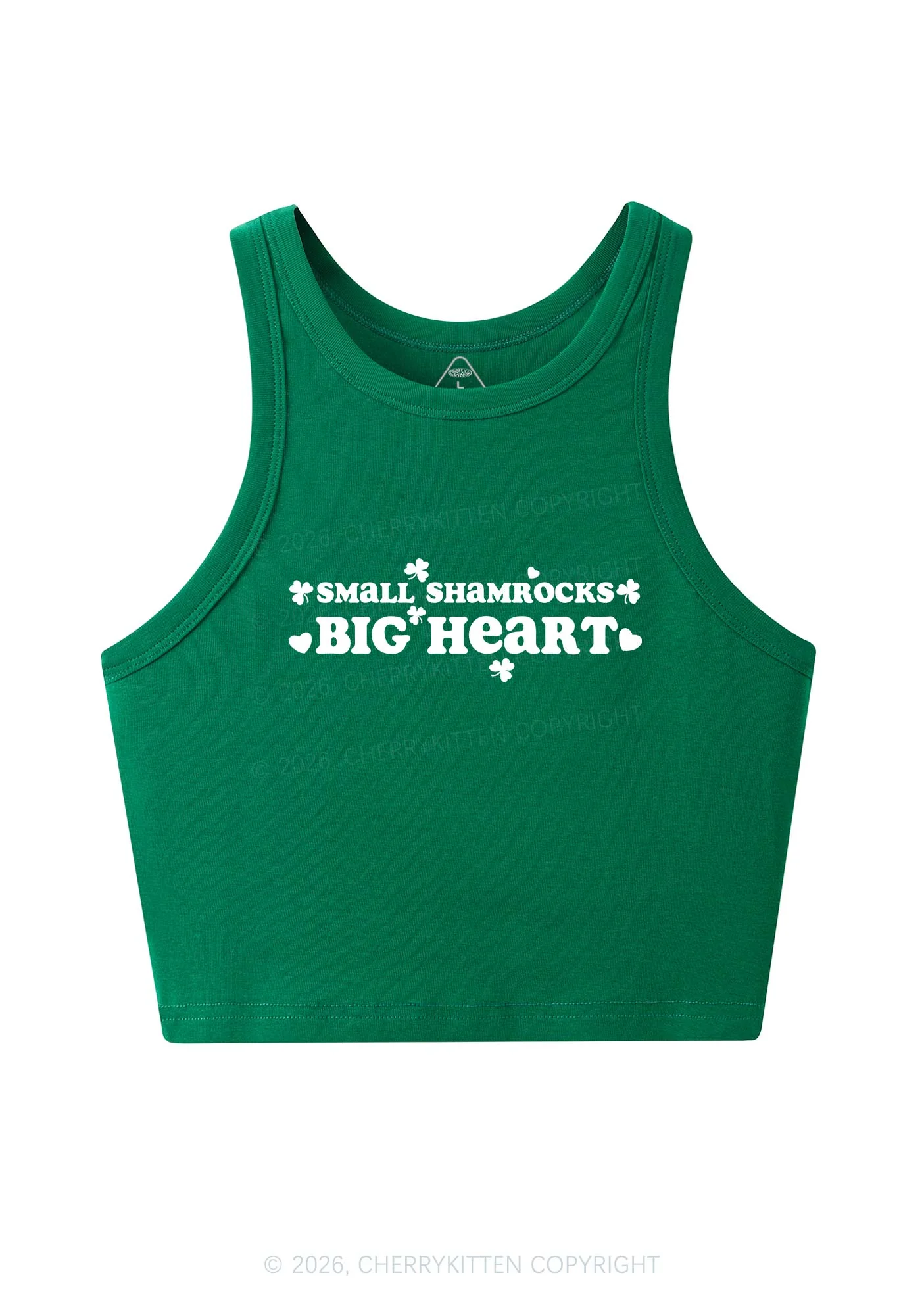 Small Shamrocks Big Heart St Patricks Y2K Crop Tank Top Cherrykitten