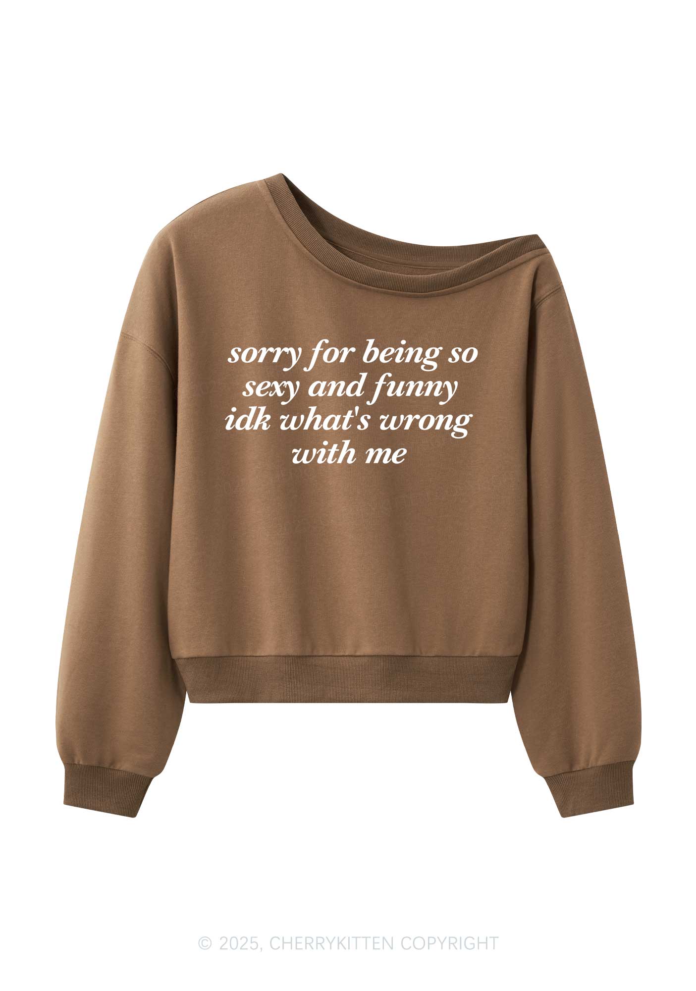 Sorry For Being So Funny Y2K Off Shoulder Sweatshirts Cherrykitten - Image 4