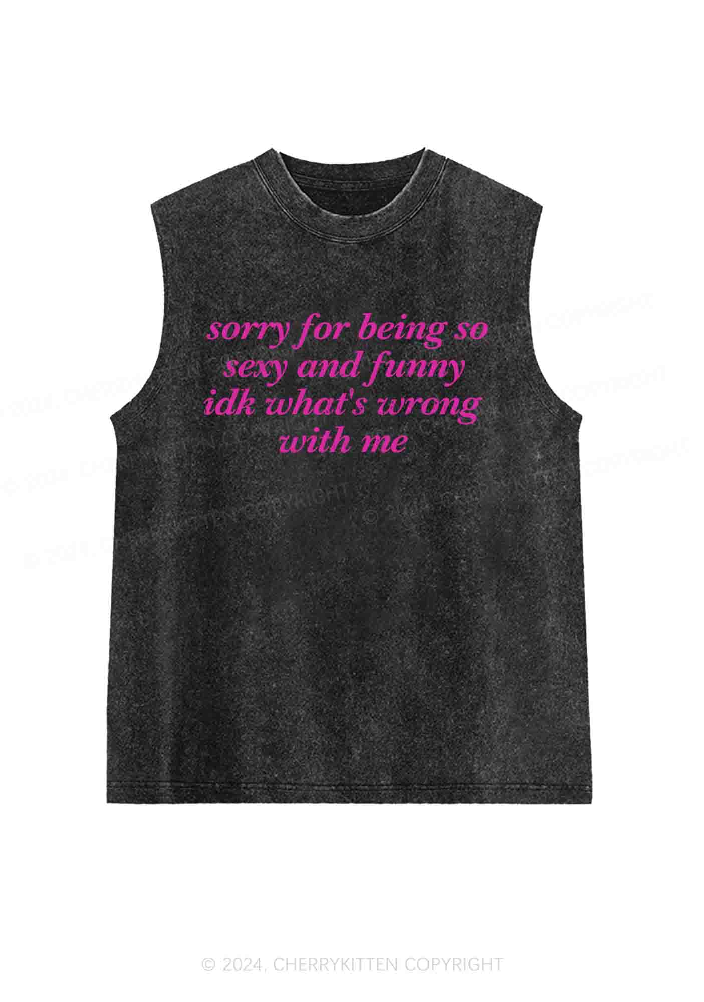 Sorry For Being So Funny Y2K Washed Tank Cherrykitten - Image 3