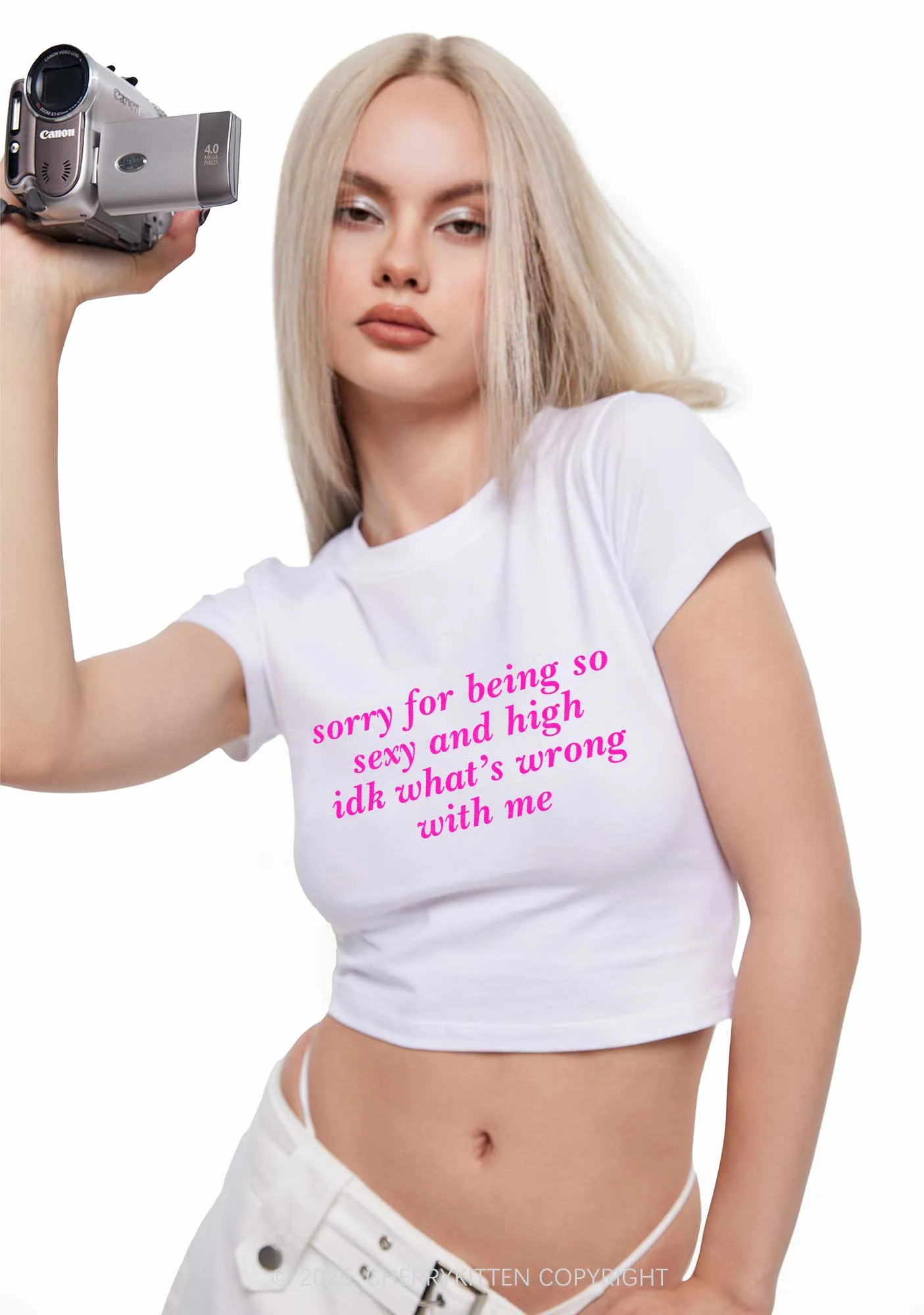 Sorry For Being So High Y2K Baby Tee Cherrykitten - Image 2