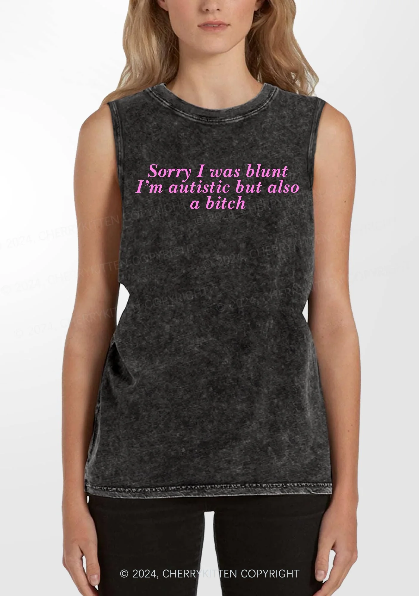 Sorry I Was Blunt Y2K Washed Tank Cherrykitten - Image 2