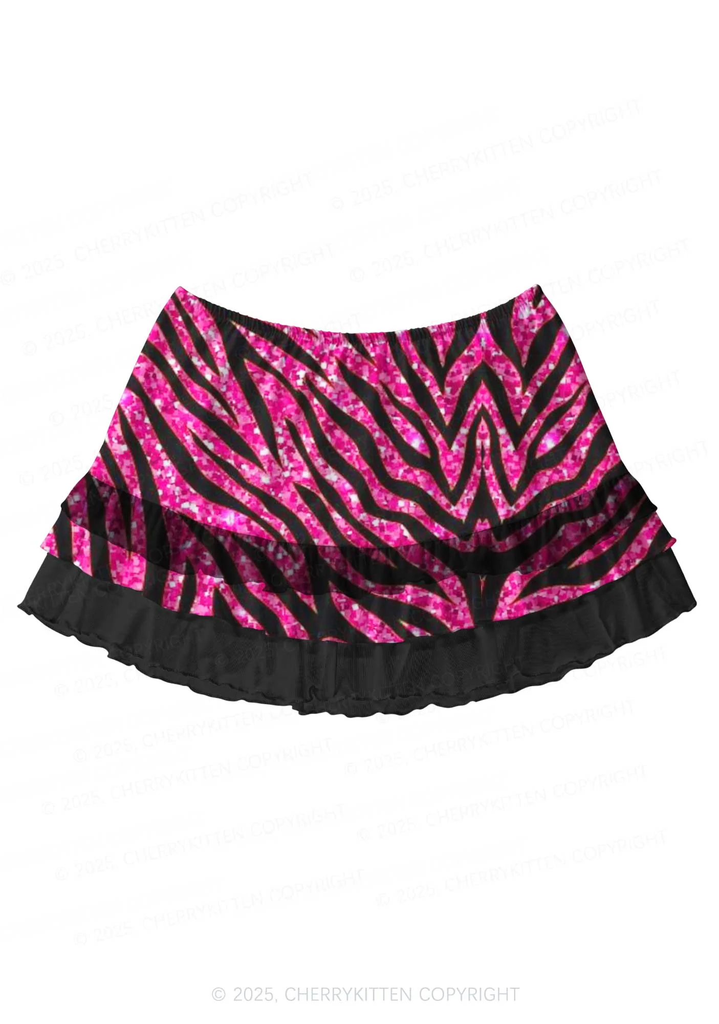 Sparkly Pink Zebra Y2K Print Mini Layered Skirt Cherrykitten