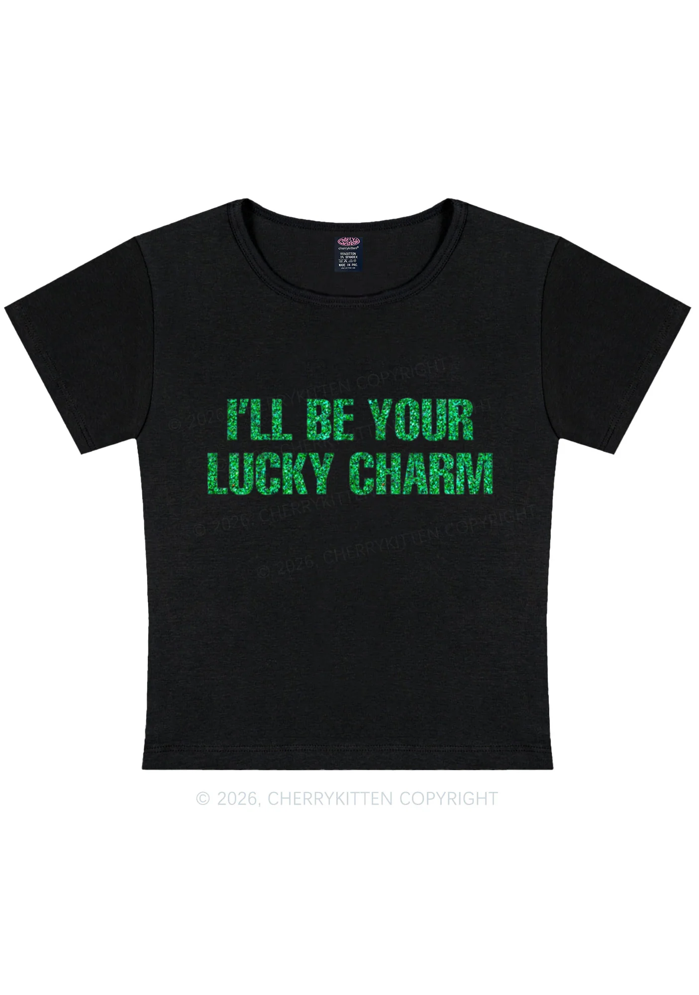 Glitter Be Your Lucky Charm St Patricks Y2K Baby Tee Cherrykitten - Image 3