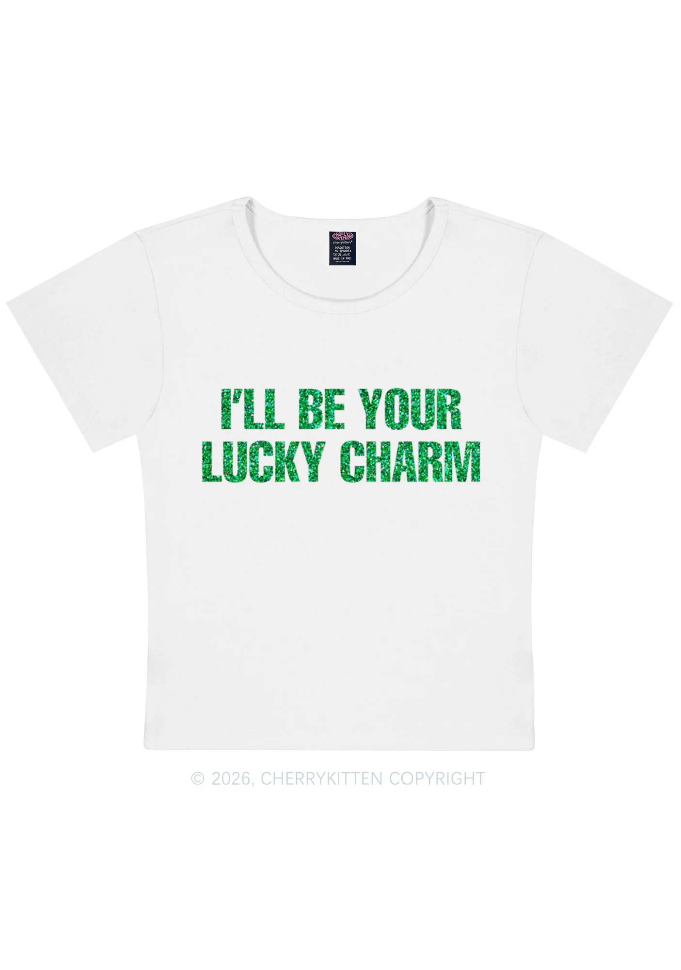 Glitter Be Your Lucky Charm St Patricks Y2K Baby Tee Cherrykitten - Image 4