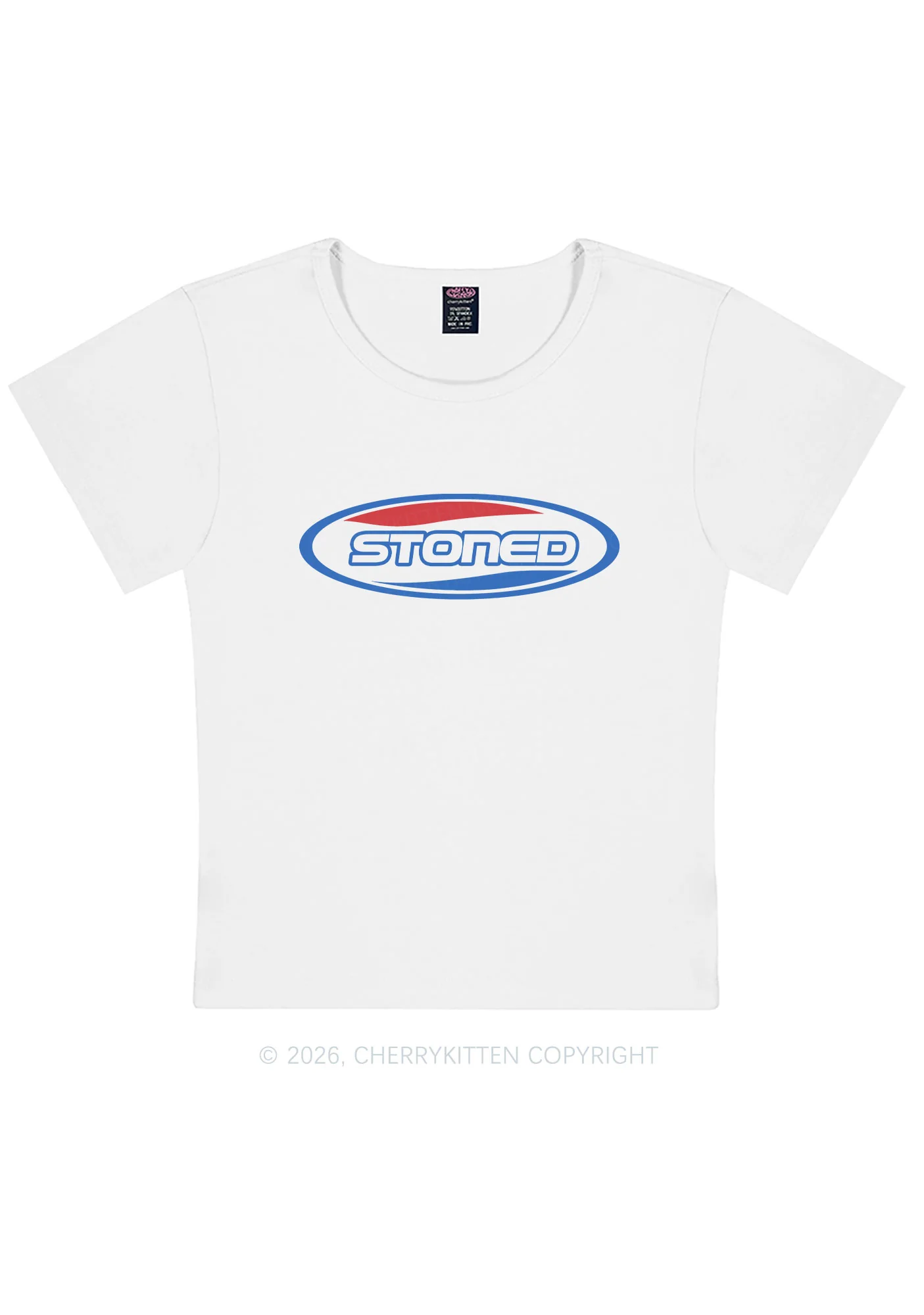 Stoned Slogan Y2K Baby Tee Cherrykitten