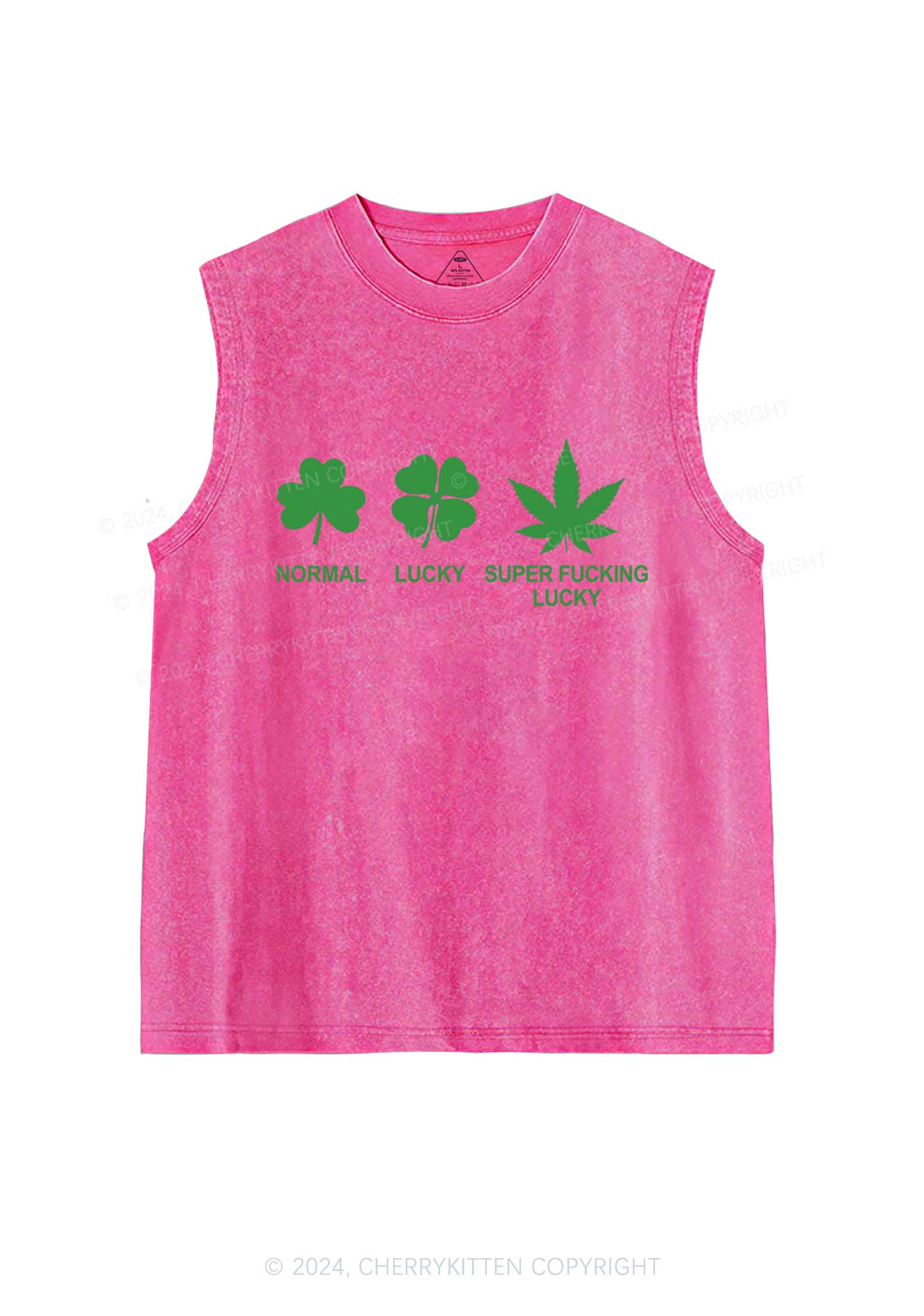 Super Fxxking Lucky St Patricks Y2K Washed Tank Cherrykitten - Image 4