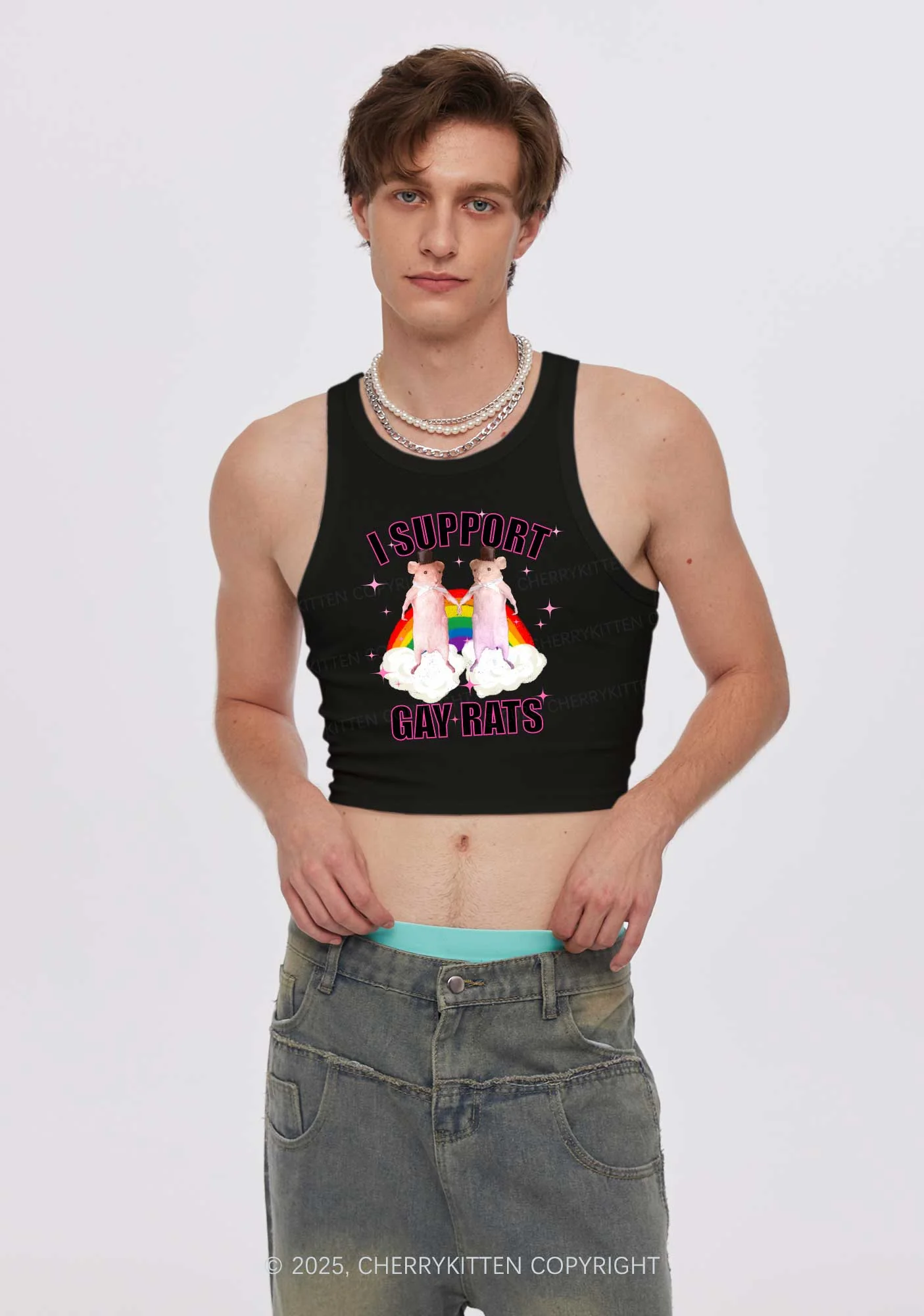 Support Gay Rats Pride Y2K Crop Tank Top Cherrykitten - Image 2