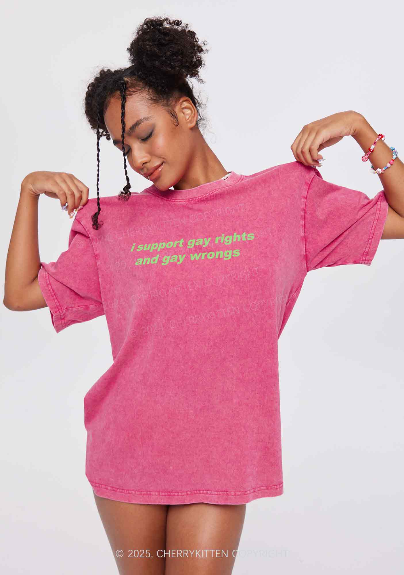 Support Gay Rights Y2K Washed Tee Cherrykitten - Image 2