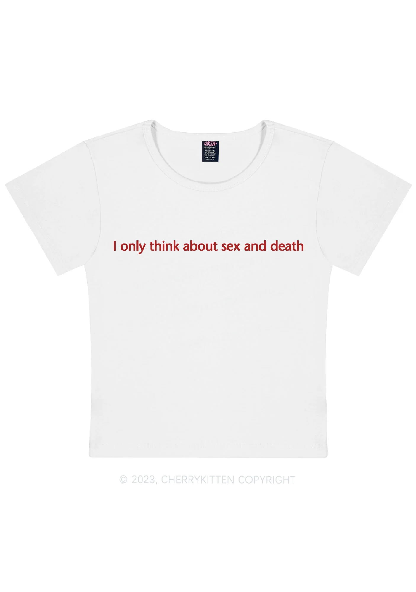 Think About Death Y2K Baby Tee Cherrykitten