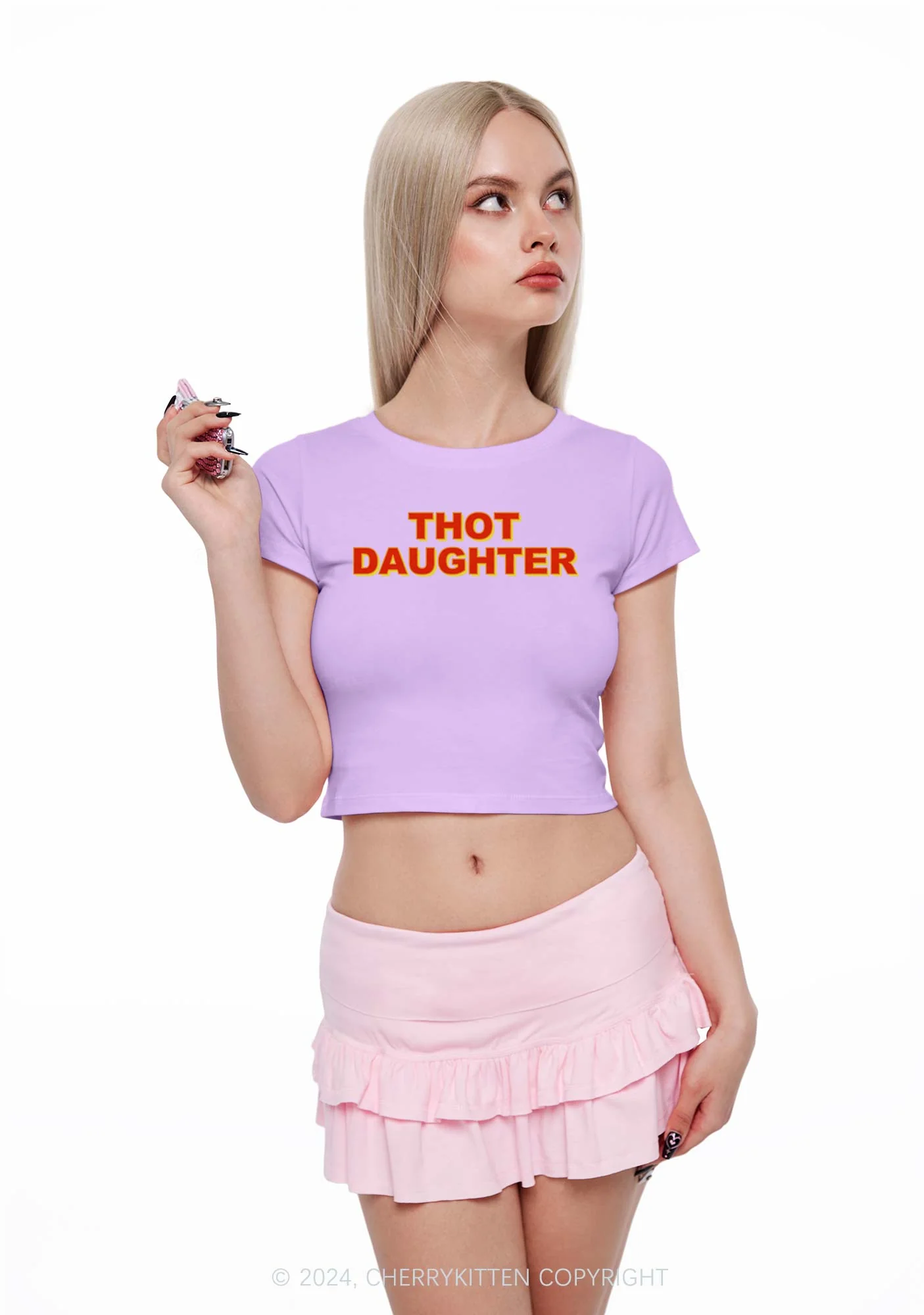 Thot Daughter Y2K Baby Tee Cherrykitten - Image 2