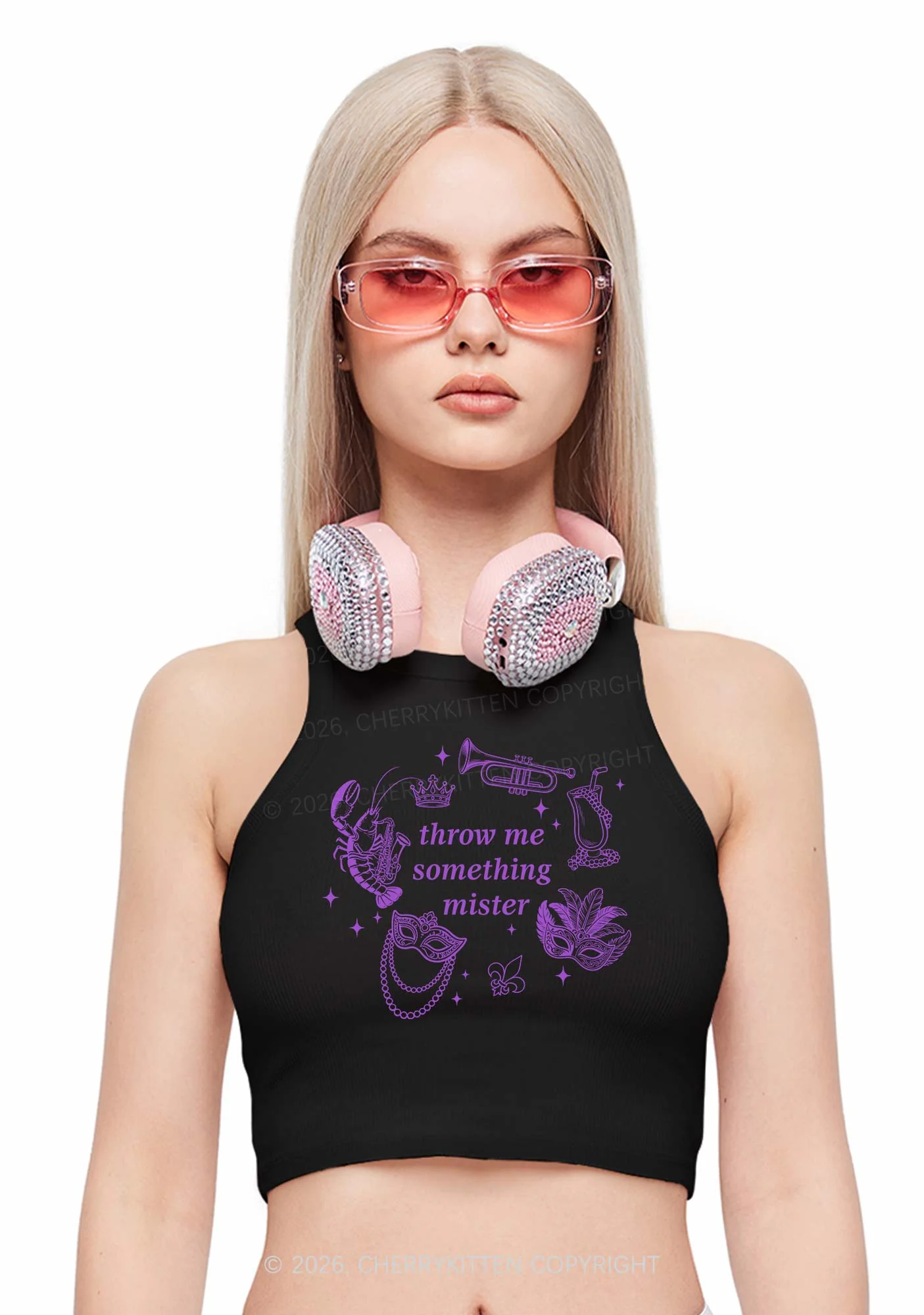 Throw Me Something Mister Y2K Crop Tank Top Cherrykitten - Image 2
