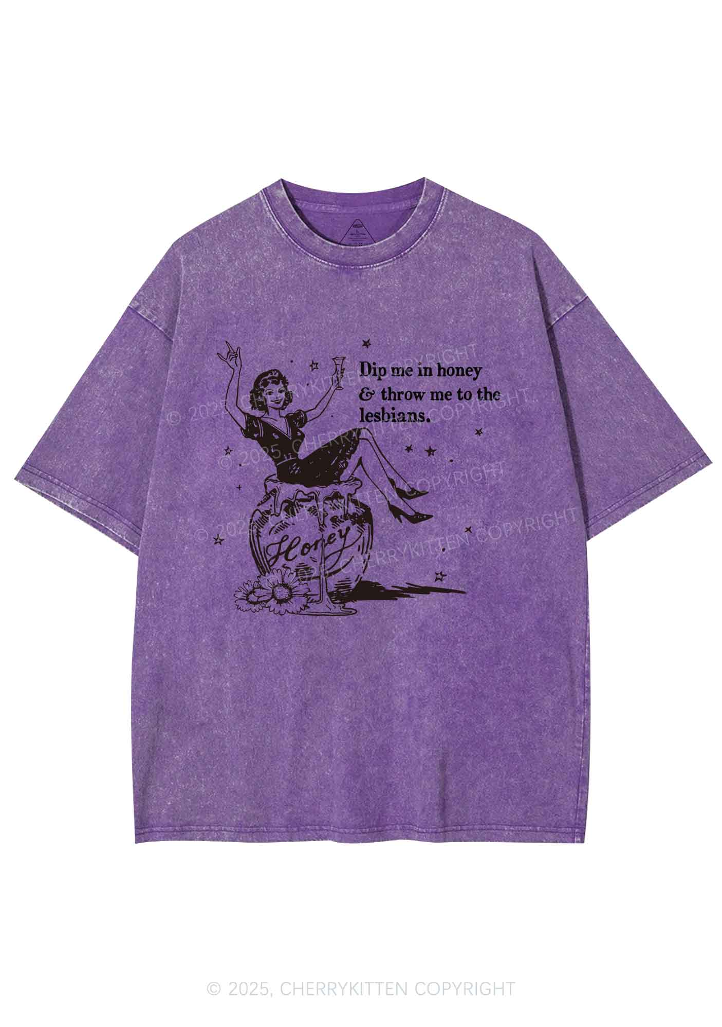 Throw Me To The Lesbians Pride Y2K Shirts Washed Tee Cherrykitten - Image 8