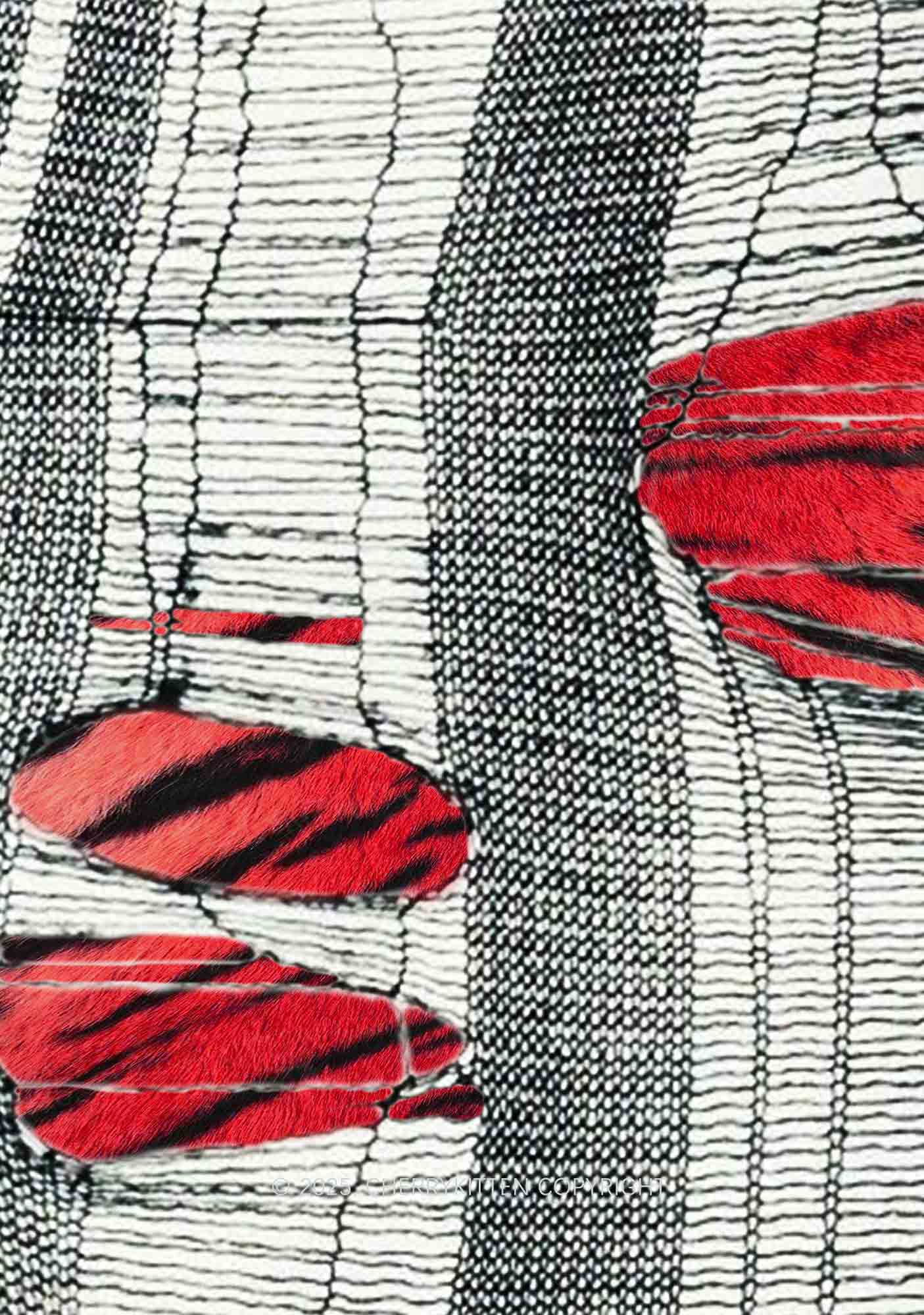 Tiger Striped Red Block Y2K Mesh Long Sleeve Crop Top Cherrykitten - Image 2