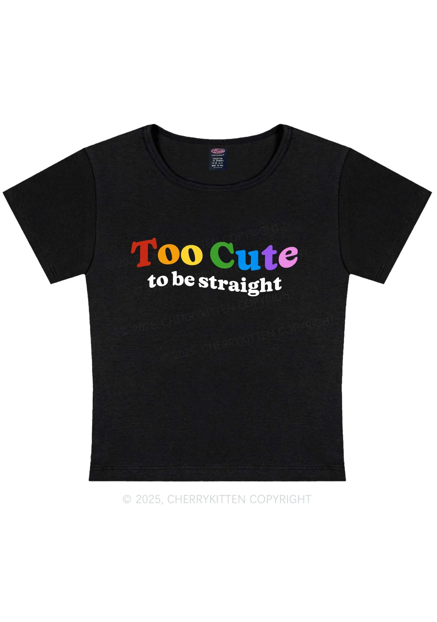 Too Cute To Be Straight Pride Y2K Baby Tee Cherrykitten