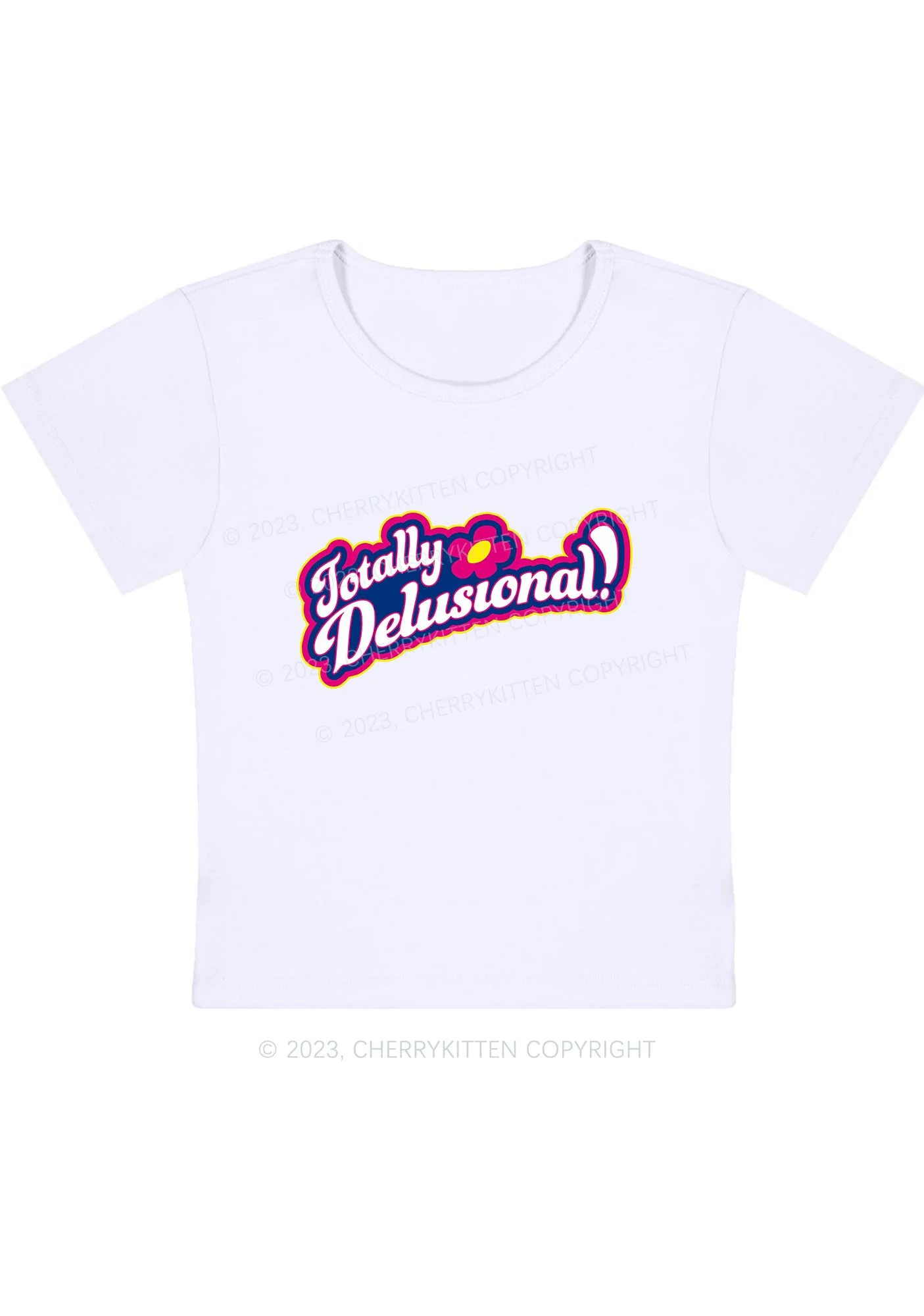 Totally Delusional Y2K Baby Tee Cherrykitten - Image 4
