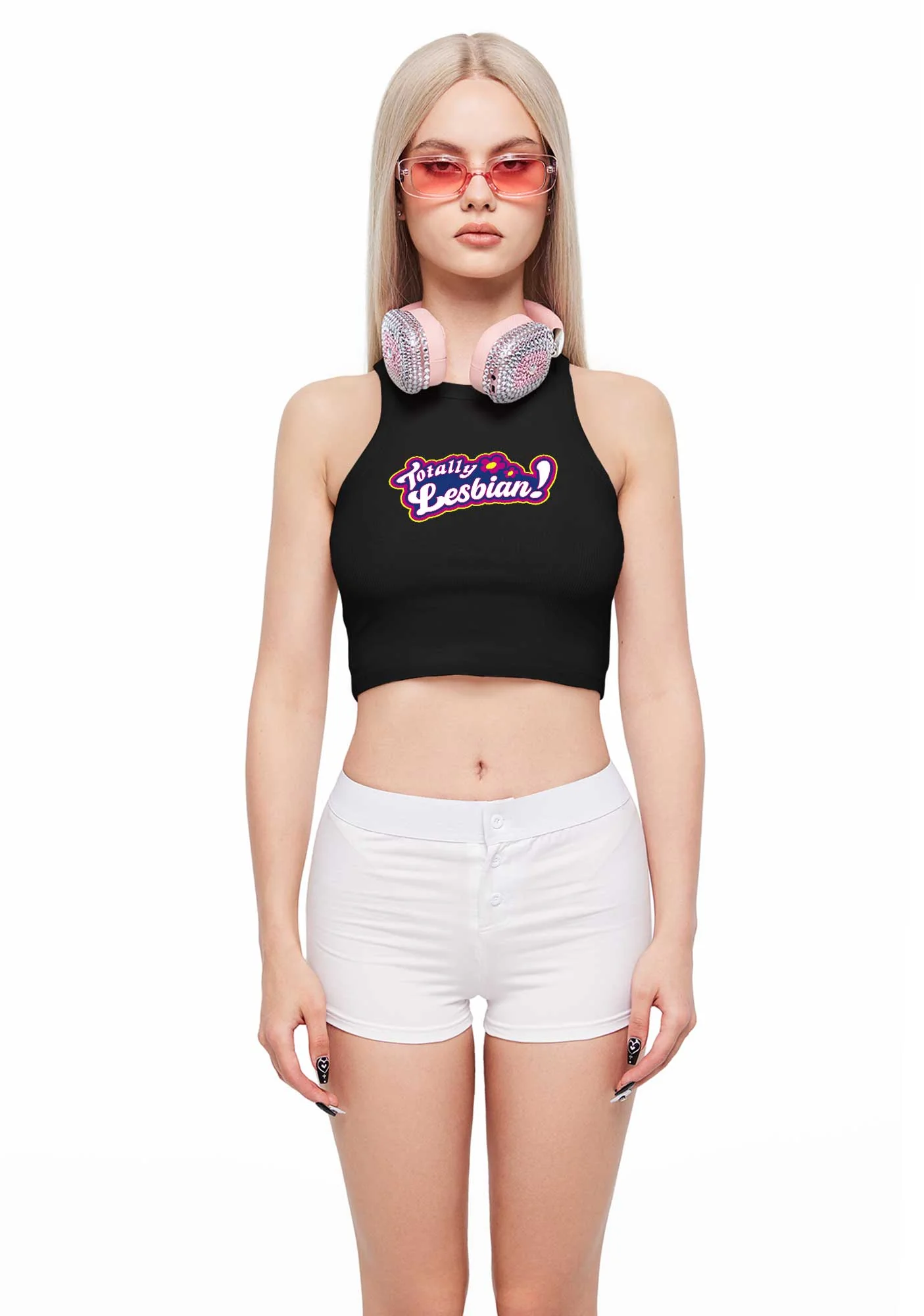 Totally Lesbian Pride Y2K Crop Tank Top Cherrykitten - Image 2