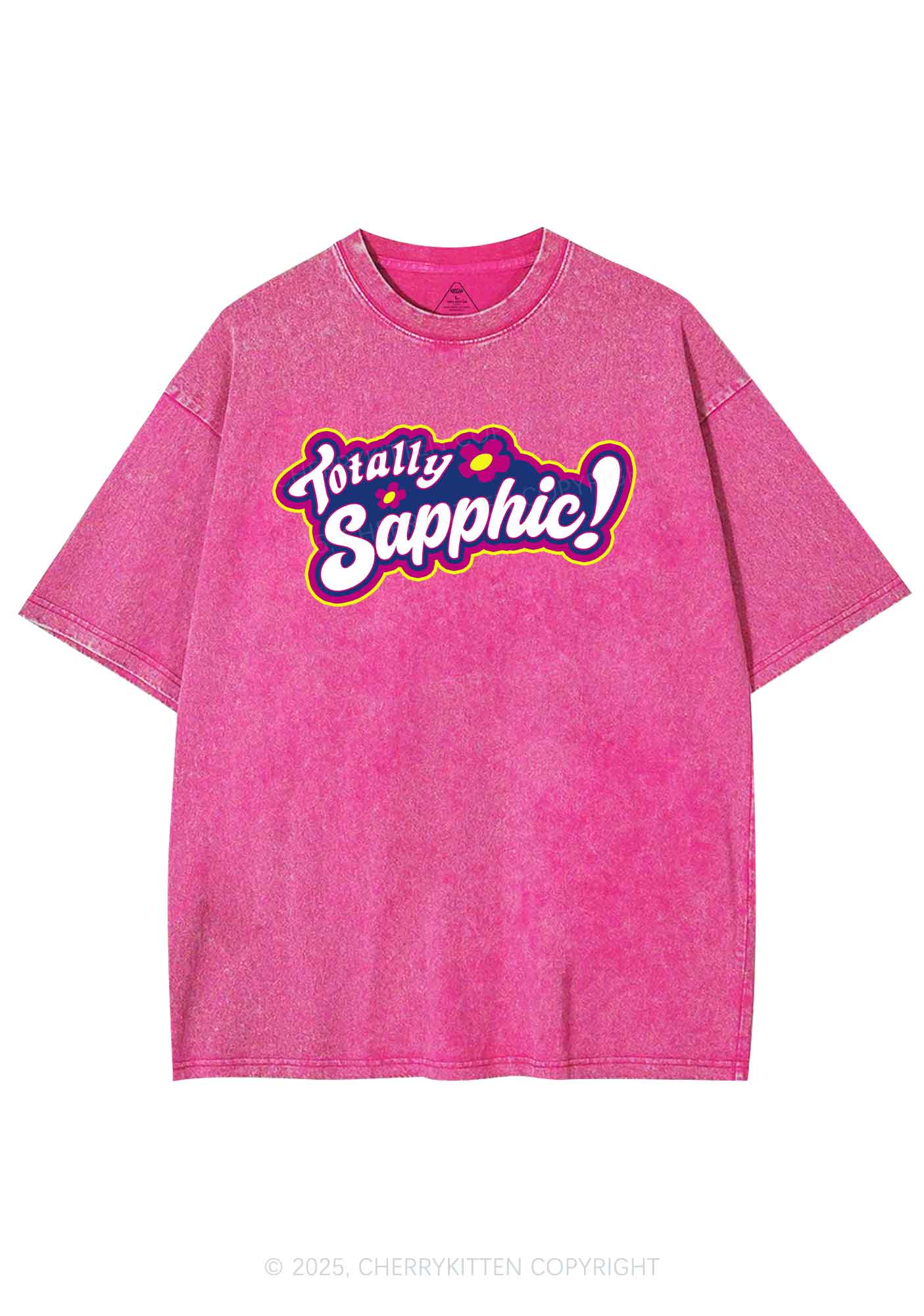 Totally Sapphic Pride Y2K Shirts Washed Tee Cherrykitten - Image 3